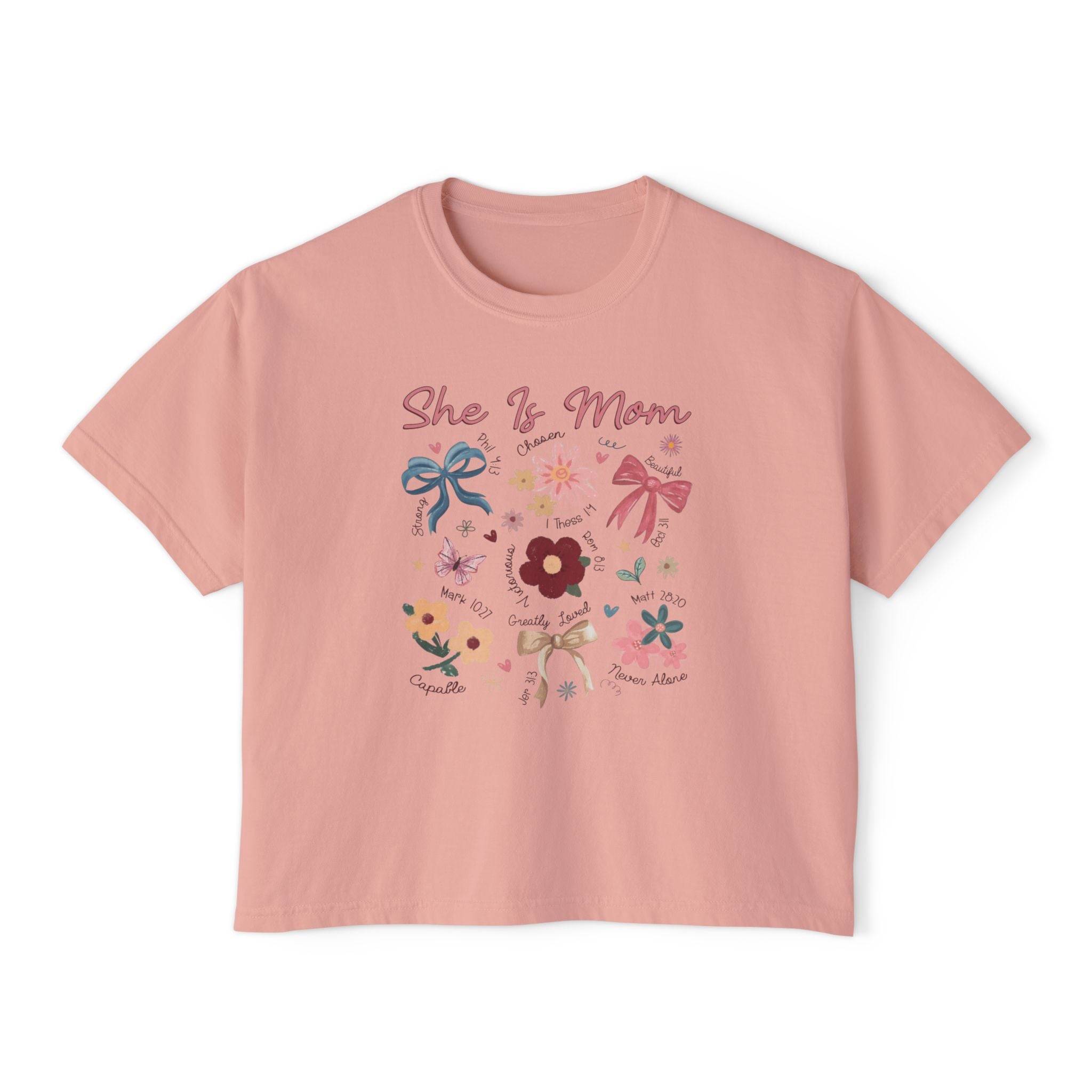 She Is Mom Floral Boxy Tee  Cute Mother’s Day Floral Graphic Shirt