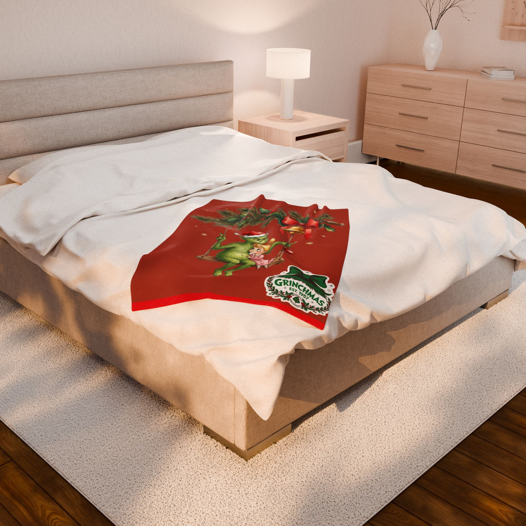 “Winter Wonderland Cartoon Fleece Blanket Grinchmas Velveteen Plush Blanket Holiday Grinch & Cindy Lou Cozy Throw