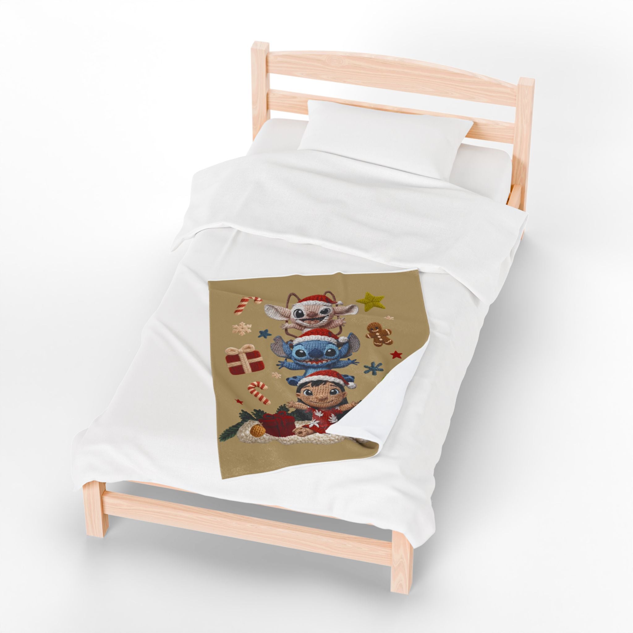 Winter Wonderland Cartoon Fleece Blanket Holiday Character Stack Velveteen Blanket Cute Christmas Stitch, Elf & Reindeer Plush Design