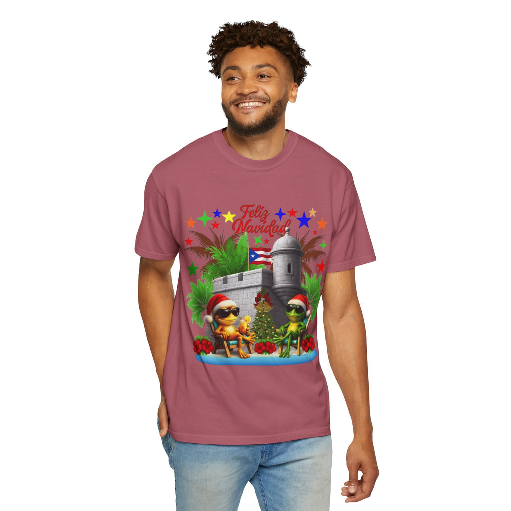 Feliz Navidad Puerto Rico T-Shirt  Castillo & Coquí Holiday Tee Puerto Rico Navidades