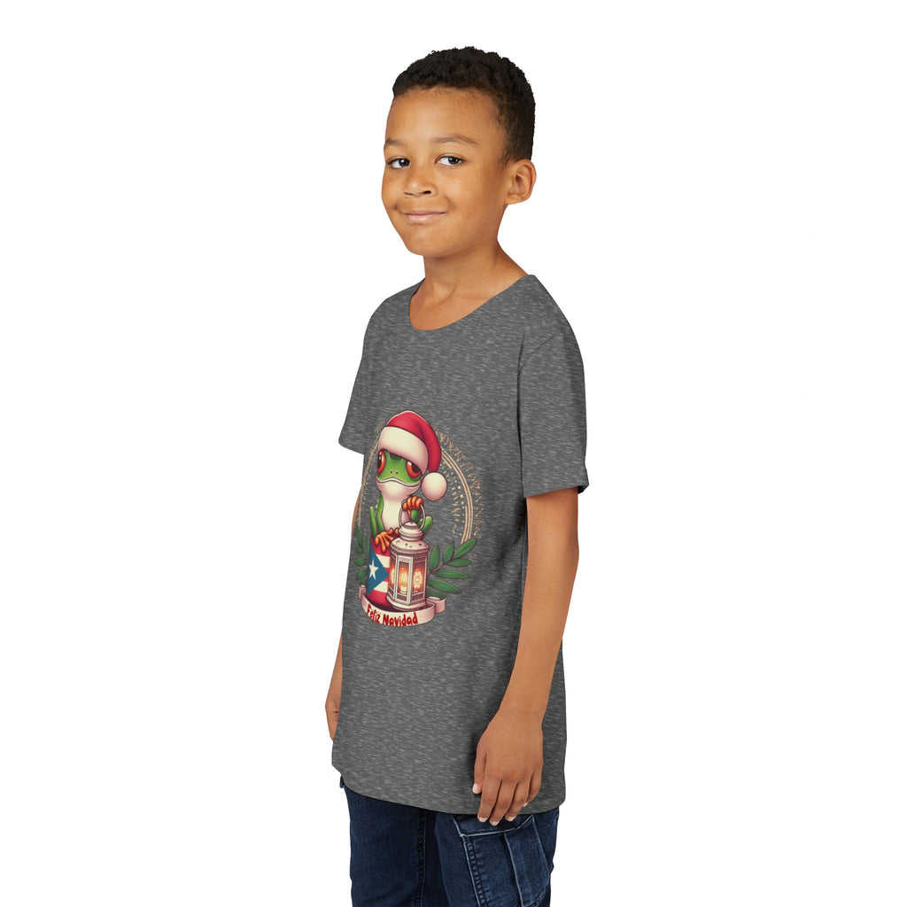 Kids Tee Cute Frog with Puerto Rican Flag & Lantern (Feliz Navidad)