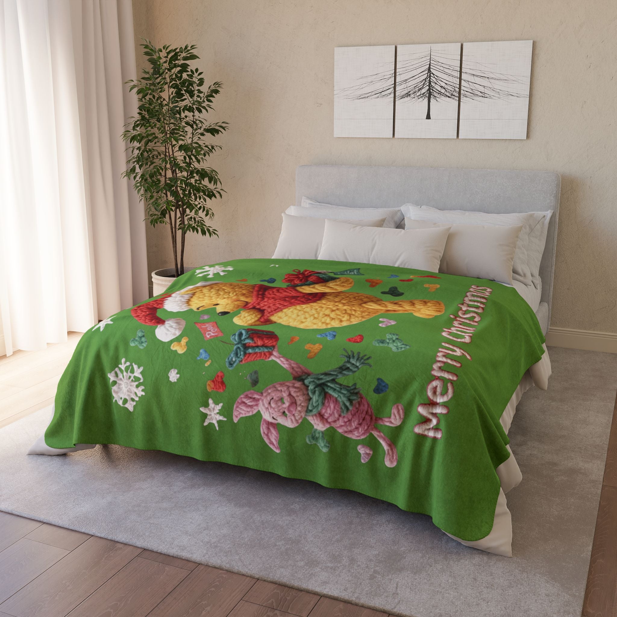 Winnie the Pooh Merry Christmas Fleece Sherpa Blanket Santa’s Little Snuggle Blanket