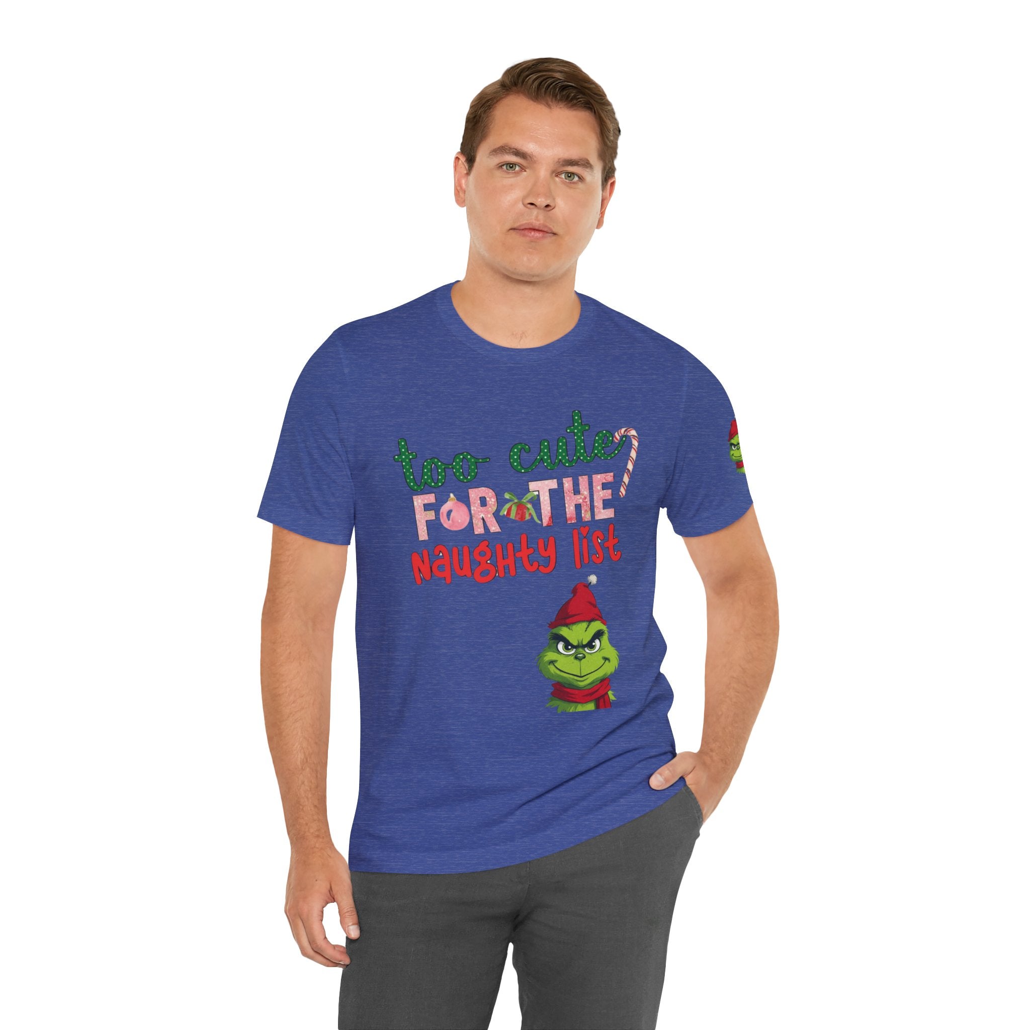 Christmas T-Shirts and Sweatshirts Collection Cute Grinch Holiday Tee 'Too Cute for the Naughty List' Unisex Jersey T-Shirt