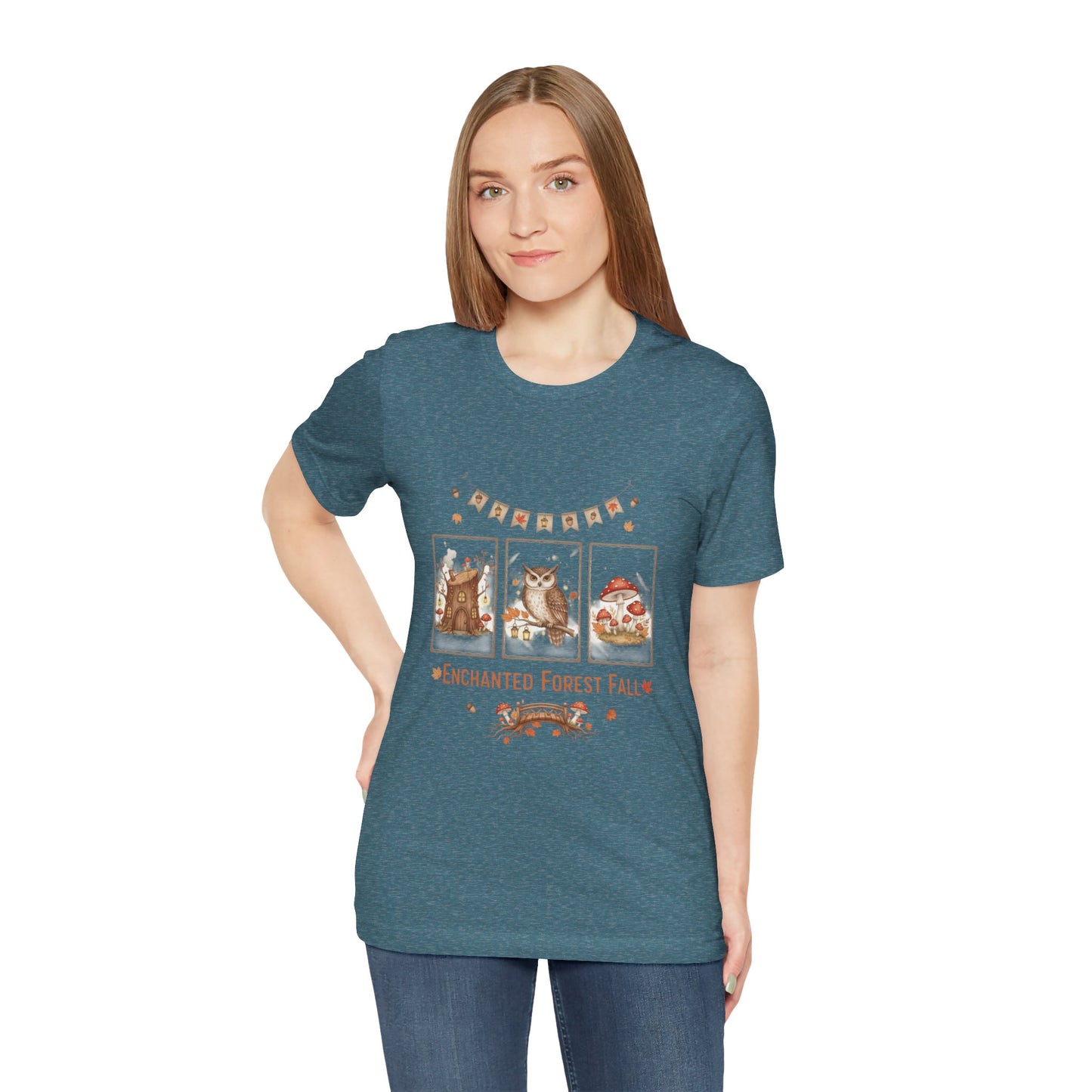 Enchanted Forest Fall Tee, Cute Owl Shirt, Autumn Graphic Tee, Nature Lover Gift, Cozy Fall Apparel, Wildlife T-Shirt, Unisex Fall Top