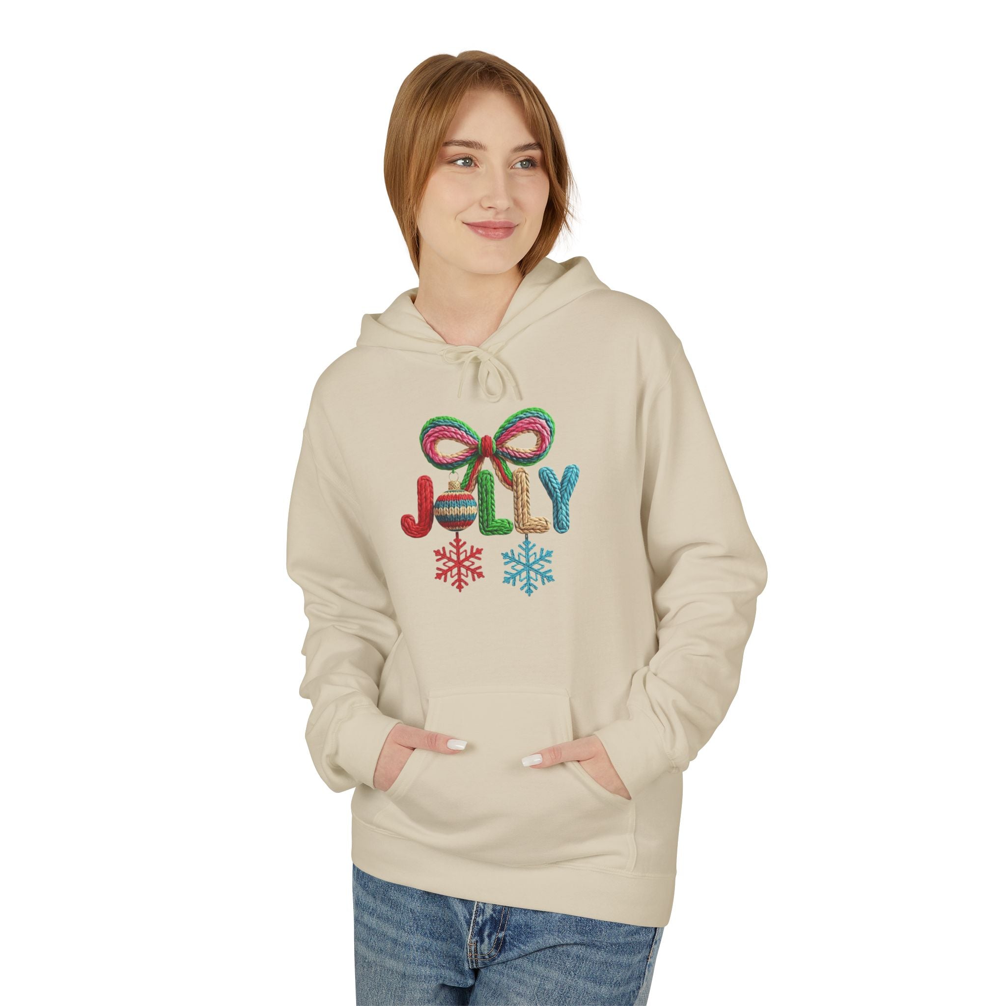 Jolly Candy Cane Holiday Hoodie — "JOLLY" Festive Sweatshirt