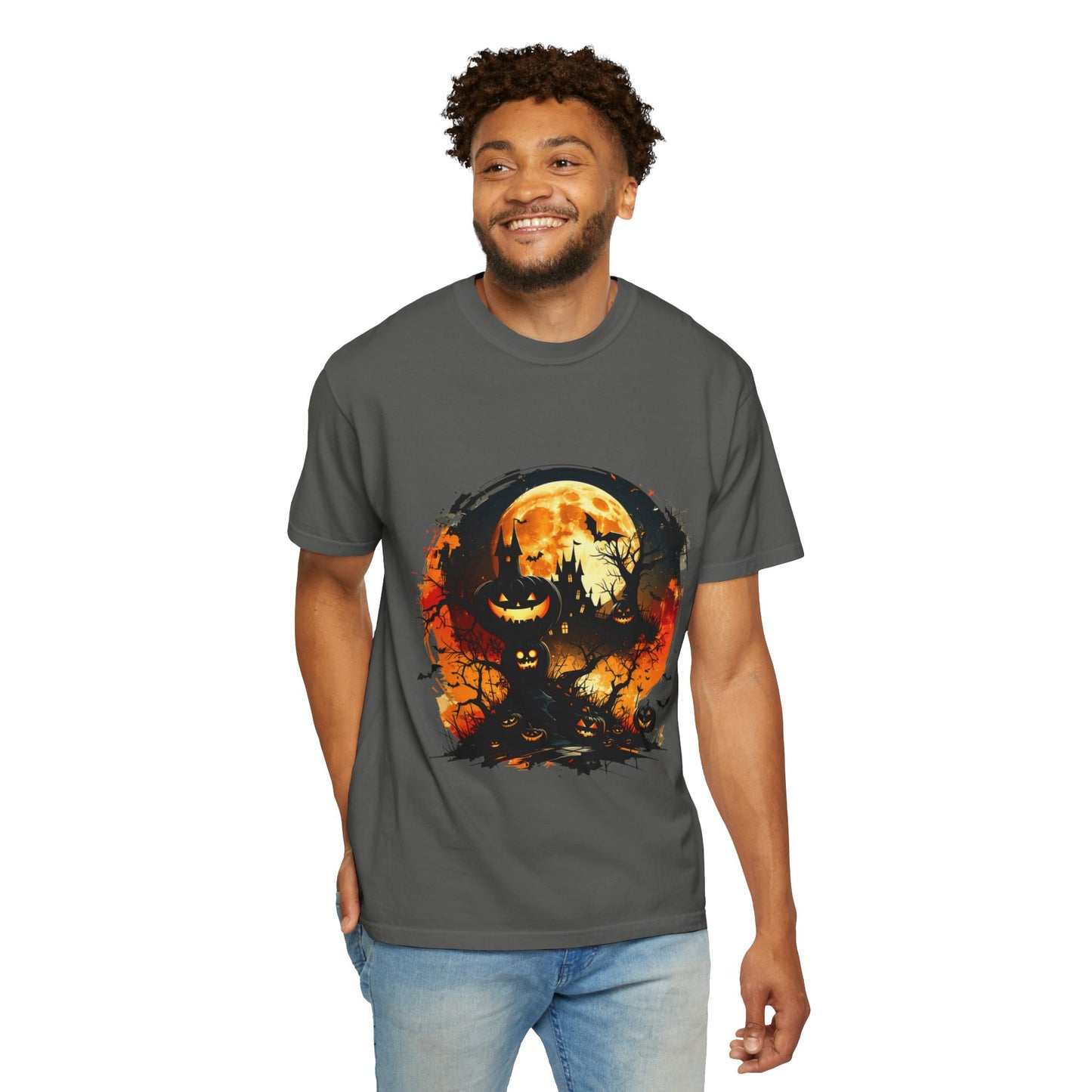 Halloween Moon Graphic T-shirt, Unisex Spooky Shirt, Fall Outfit, October Fest Tee, Halloween Party Wear, Trick or Treat T-shirt