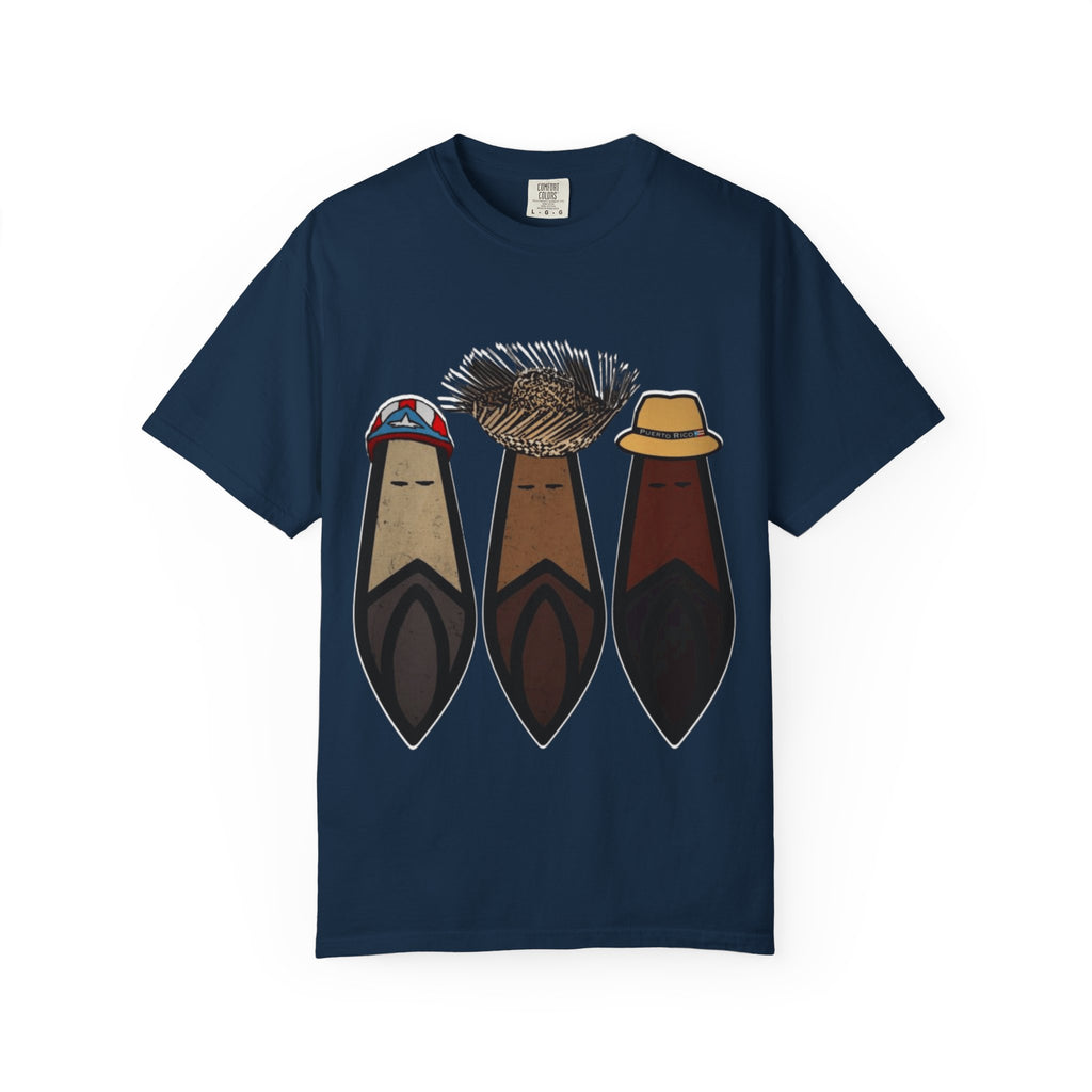 Puerto Rican Batey Cabin T-Shirt  Three Masks & Rustic House Graphic Tee Puerto Rico Navidades