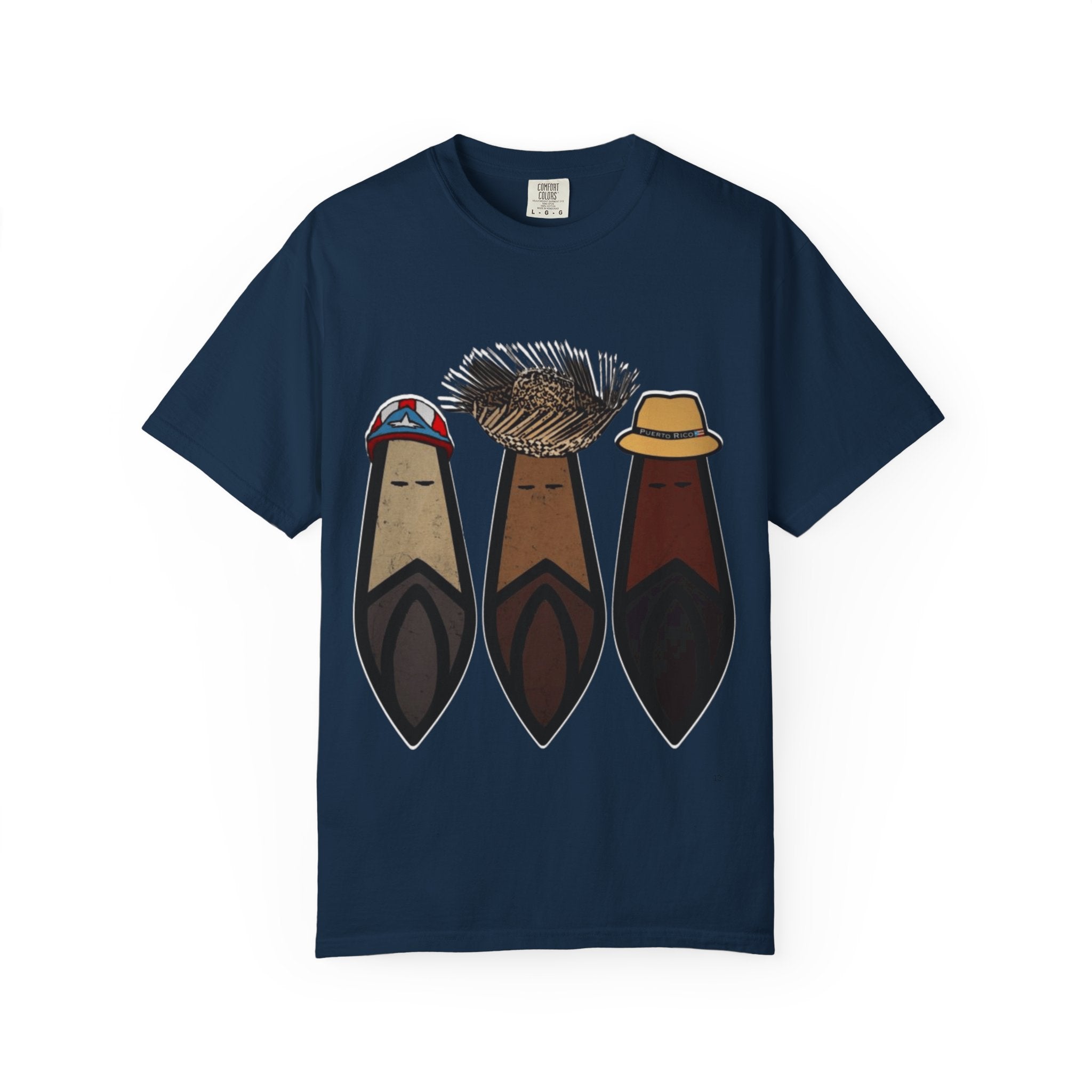 Puerto Rican Batey Cabin T-Shirt  Three Masks & Rustic House Graphic Tee Puerto Rico Navidades