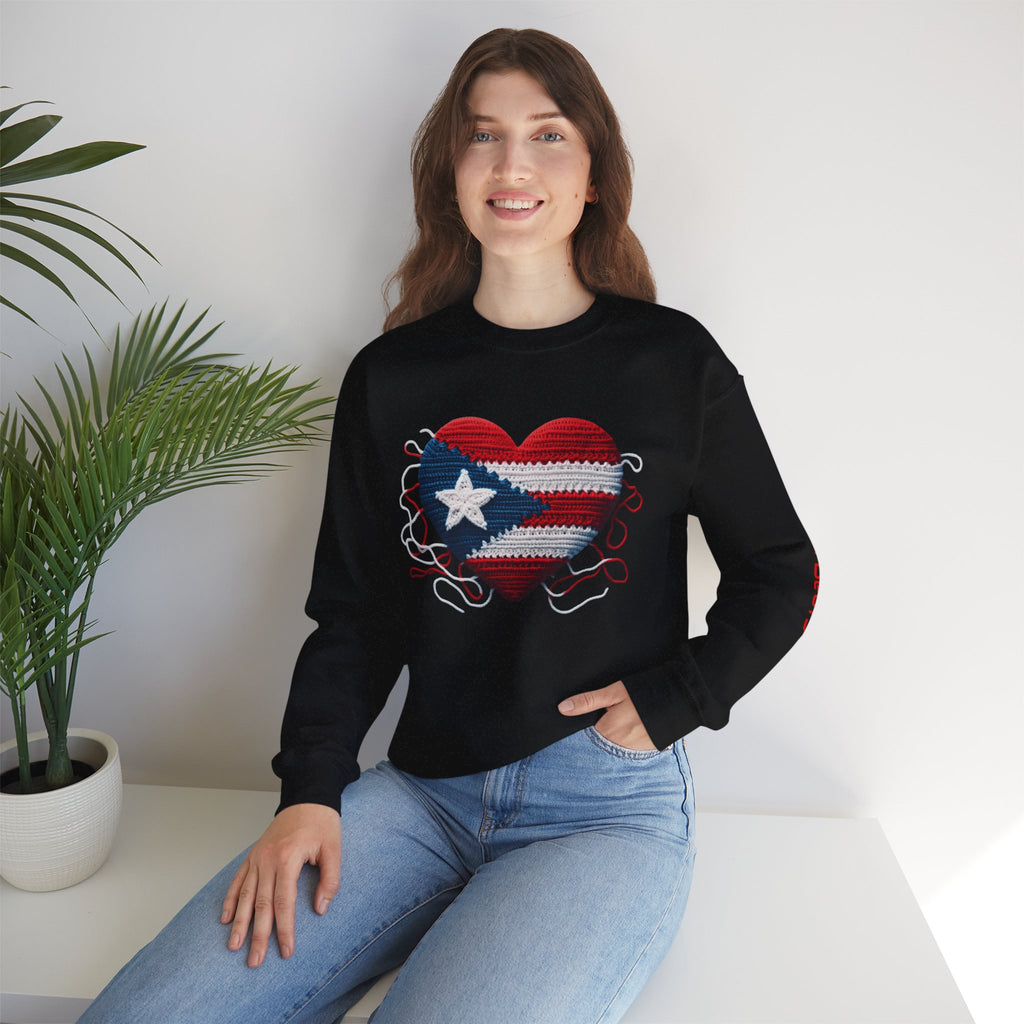Puerto Rico Heart Crewneck Sweatshirt  Puerto Rican Flag Heart Knit Design