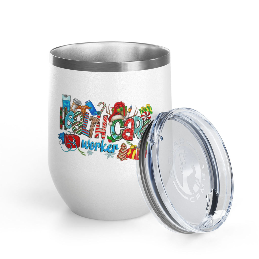 Healthcare Worker 12oz Wine Tumbler — Colorful Holiday Medical Staff Gift Medical Christmas Mug