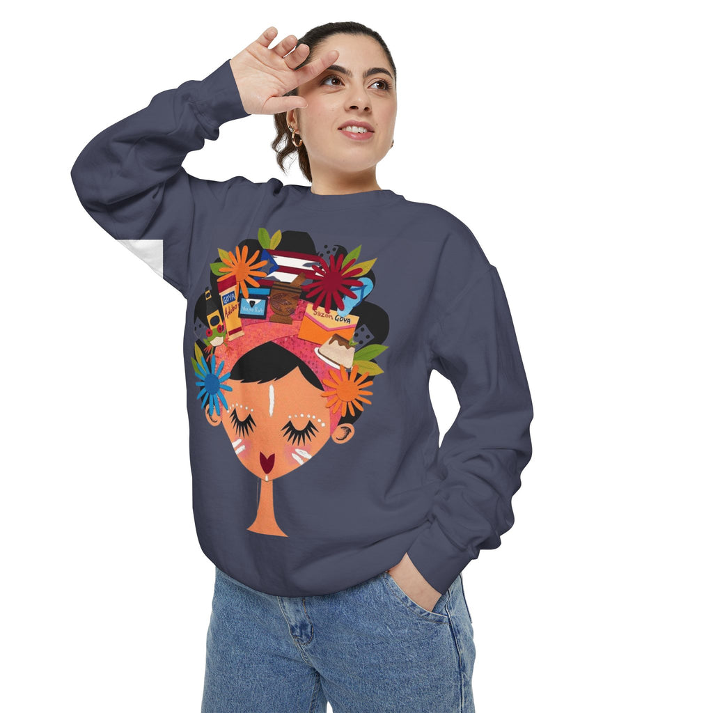 Floral Fiesta Sweatshirt — Colorful Tropical Woman Graphic Puerto Rico Navidades