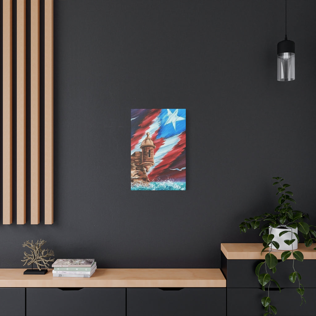 Patriotic Castillo Canvas Wall Art – Puerto Rico Flag Coastal Fortress Print