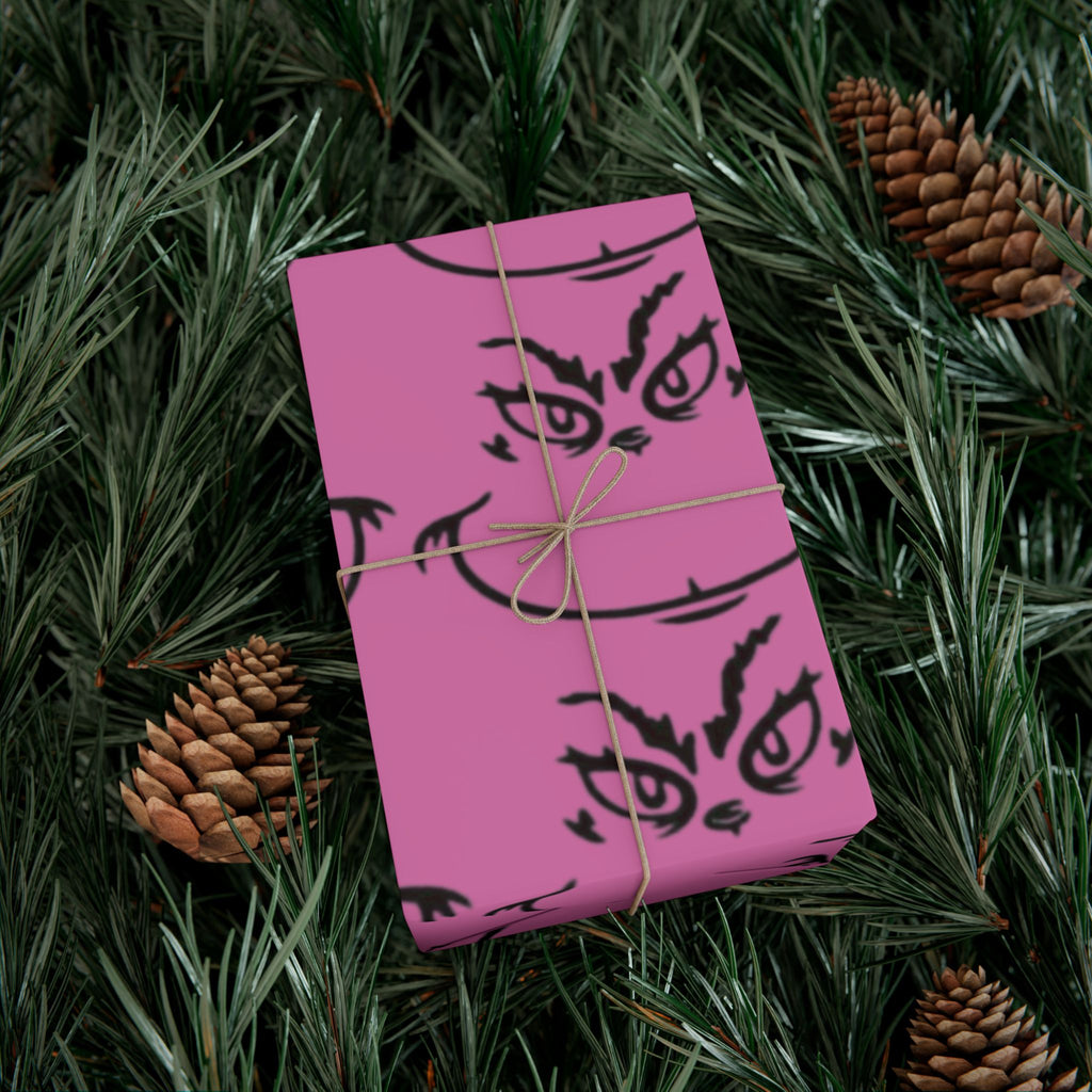 TheGrench Pink Botanical Gift Wrap Paper  Black Fern Pattern Wrapping Sheets