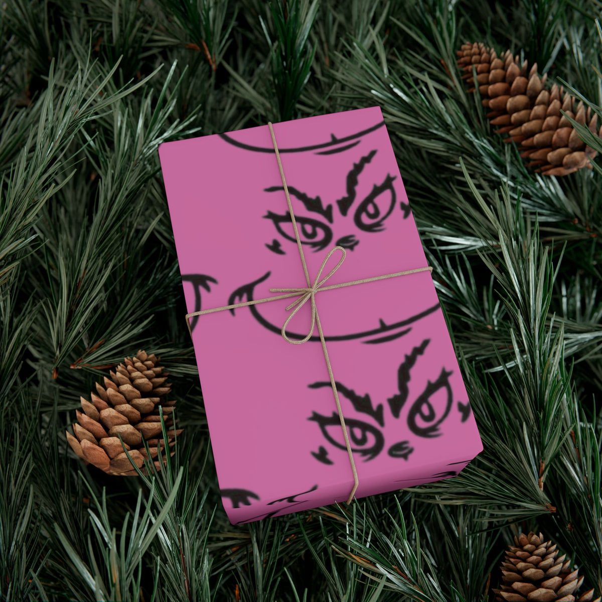 TheGrench Pink Botanical Gift Wrap Paper  Black Fern Pattern Wrapping Sheets