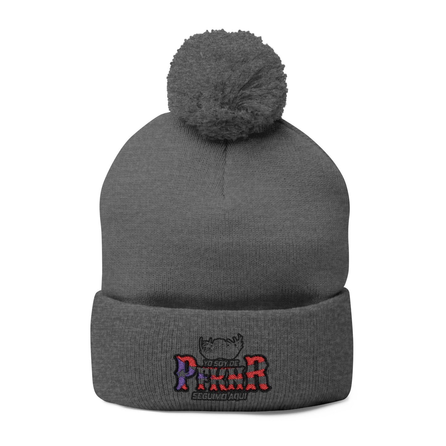 Puerto Rico–inspired hat  Embroidered Pom-Pom Knit Cap