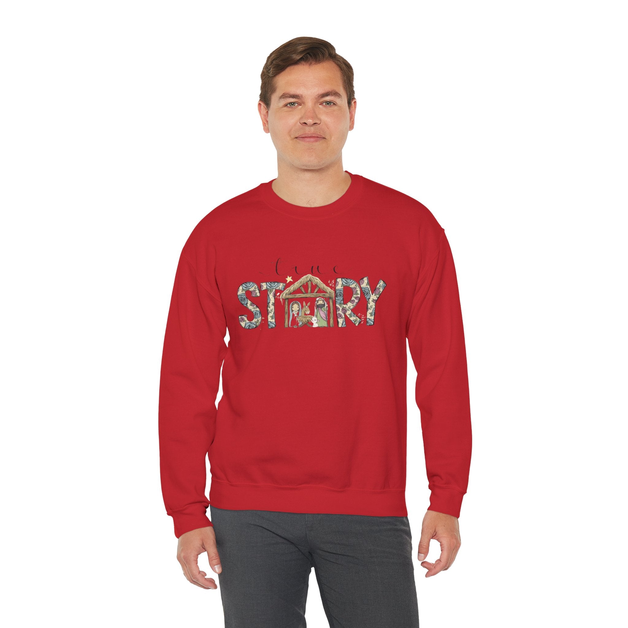 Crewneck Sweatshirt "Come Story" Floral Nativity Design  Cozy Christmas Pullover unique festive designs and joyful
