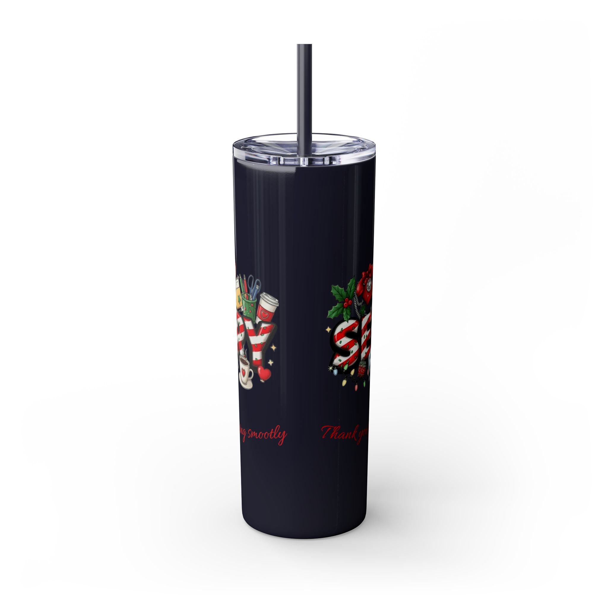 Christmas mug for the office team who keeps everything running smoothly. Candy Cane Christmas Office Secret Santa Design, 20oz with Straw