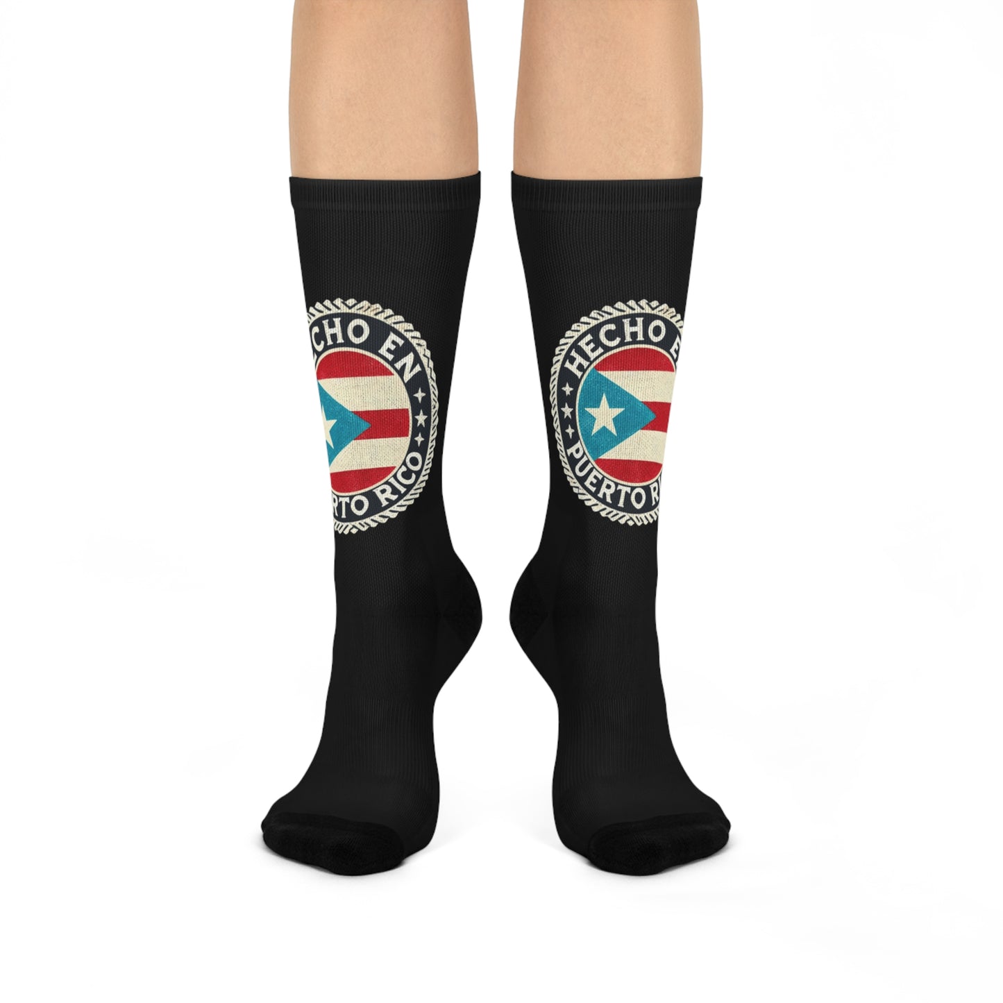 Patriotic Cushioned Crew Socks, Puerto Rico Pride Socks, Cozy Socks for Everyday Wear, Gift for Puerto Rican Celebration, Comfortable Socks