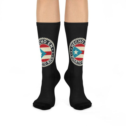 Patriotic Cushioned Crew Socks, Puerto Rico Pride Socks, Cozy Socks for Everyday Wear, Gift for Puerto Rican Celebration, Comfortable Socks