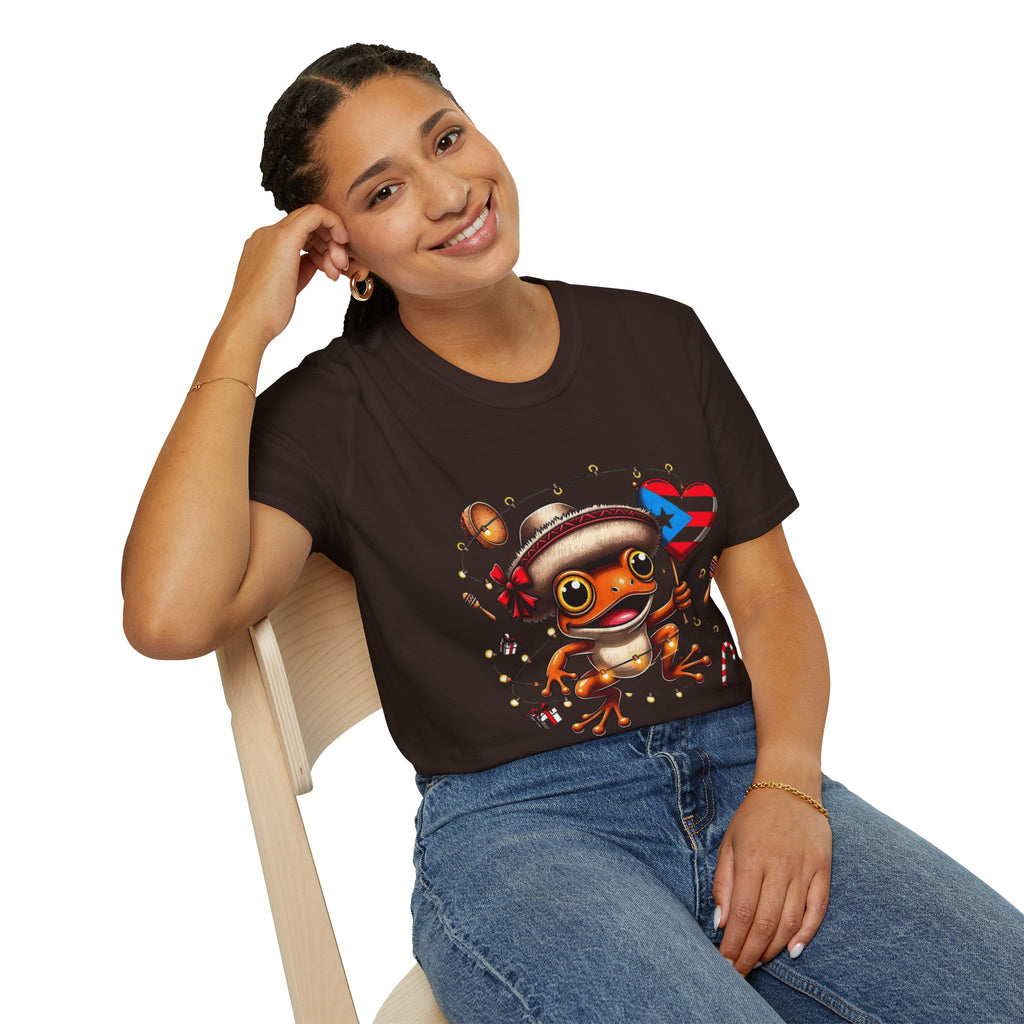Puerto Rico Frog Holiday T-Shirt  Cute Coquí with Flag Heart (Christmas) Puerto Rico Navidades