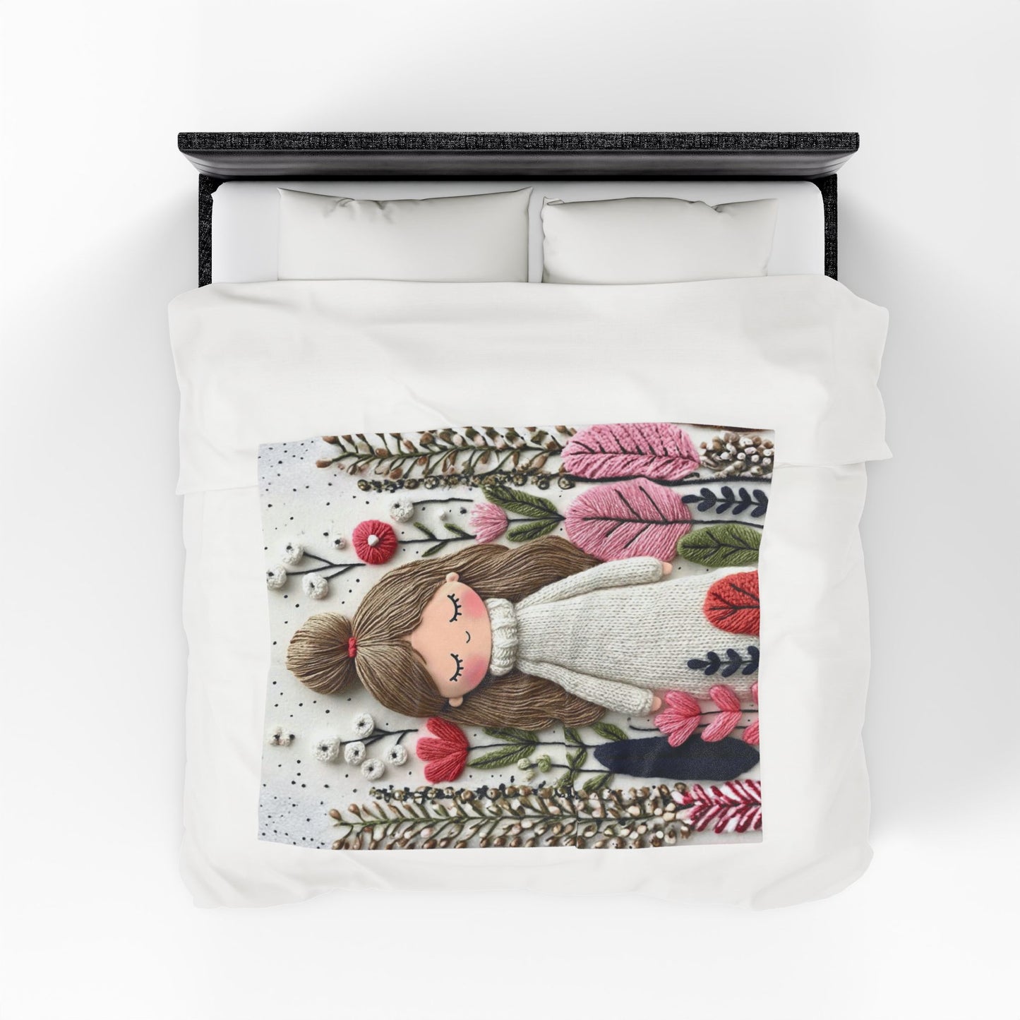 Plush Blanket — Cozy Girl in Floral Meadow Velveteen Throw