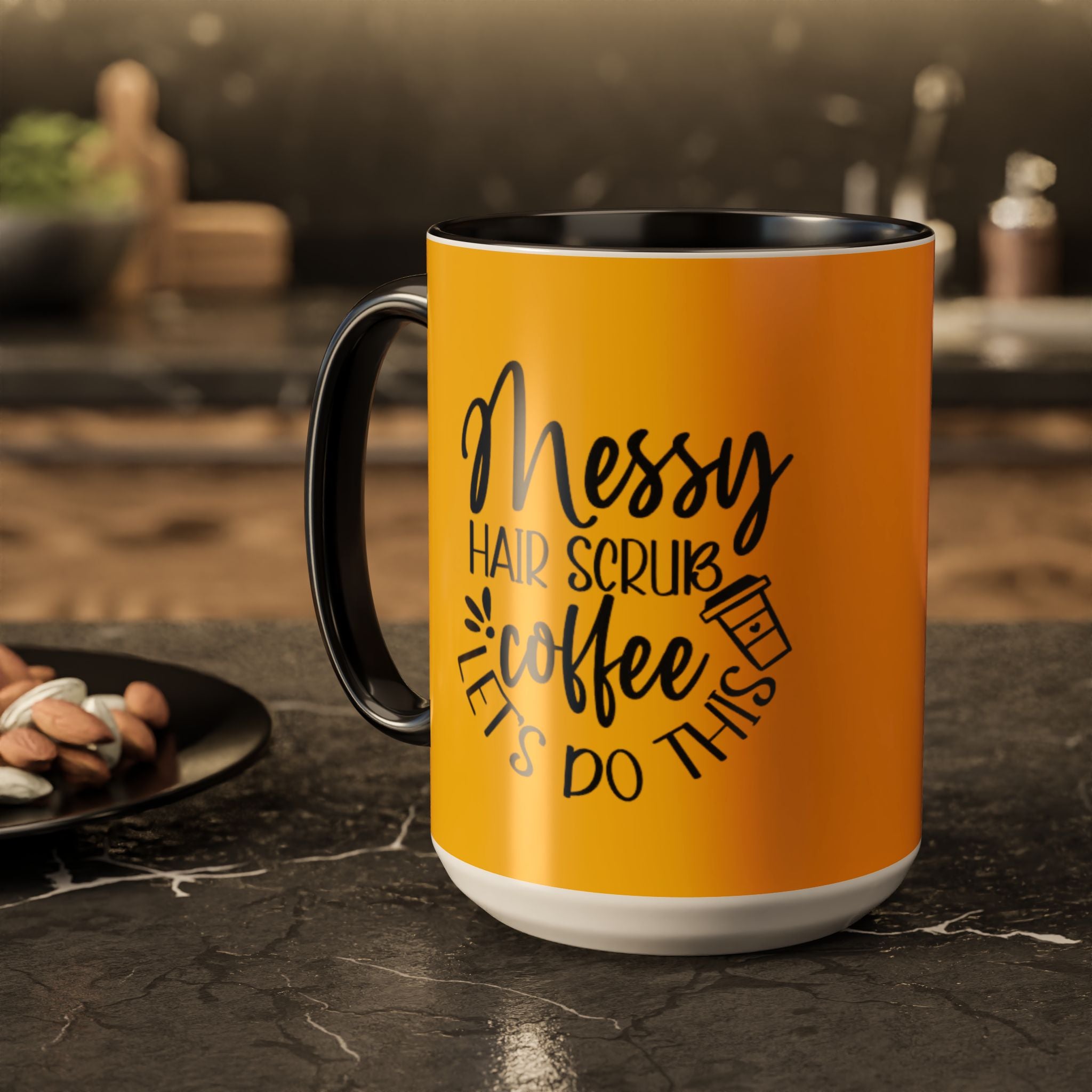 Holiday Coffee Cups with Festive Quotes & Designs Messy Hair Coffee Mug - Fun Yellow Ceramic Cup for Coffee Lovers