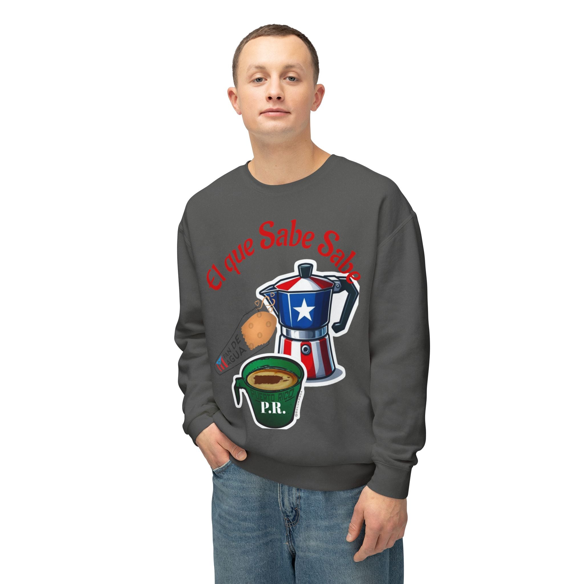 Crewneck Sweatshirt — "El que Sabe Sabe" Puerto Rico Coffee Design