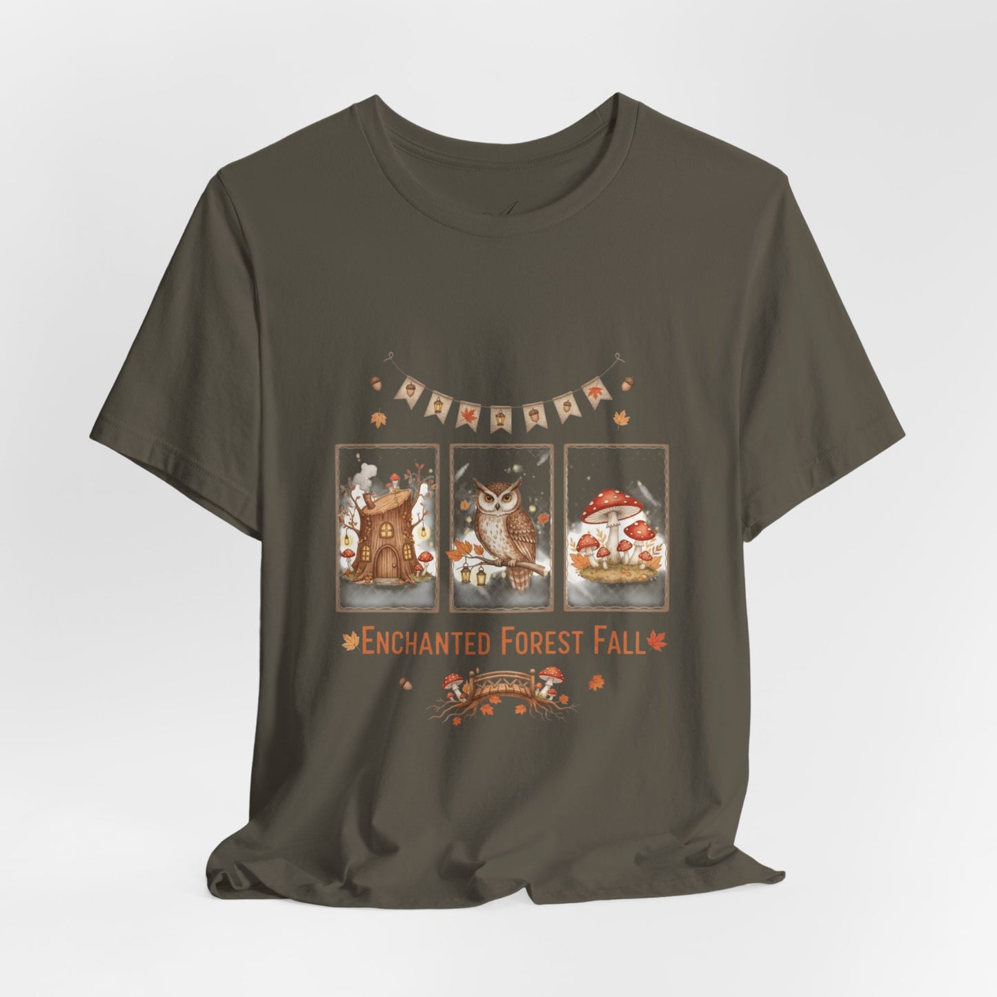 Enchanted Forest Fall Tee, Cute Owl Shirt, Autumn Graphic Tee, Nature Lover Gift, Cozy Fall Apparel, Wildlife T-Shirt, Unisex Fall Top