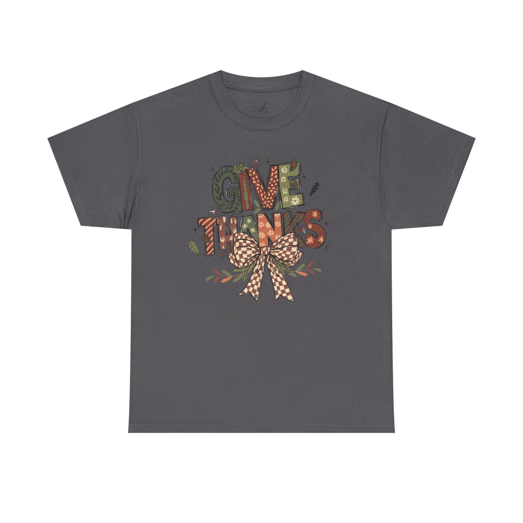 Give Thanks Tee Thanksgiving Graphic T-Shirt with Rustic Bow Design
