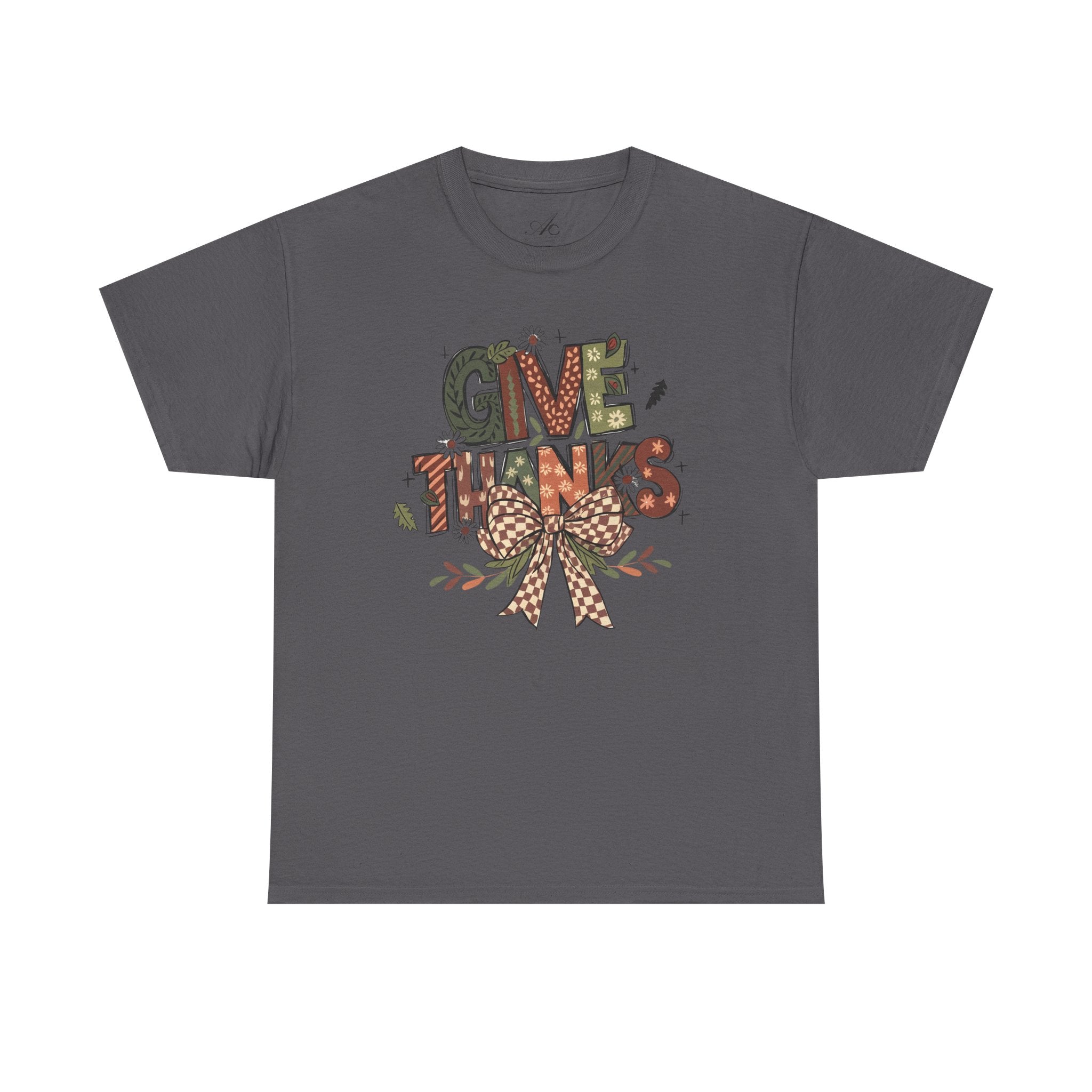 Give Thanks Tee Thanksgiving Graphic T-Shirt with Rustic Bow Design