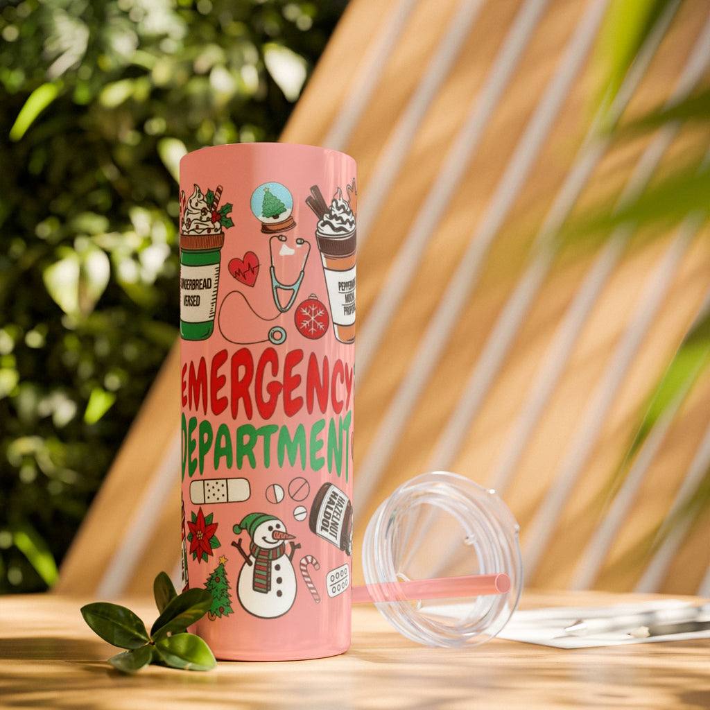 Emergency Department Nurse Christmas Skinny Tumbler - 20oz Holiday Medical Travel Cup with Straw Medical Christmas Mug