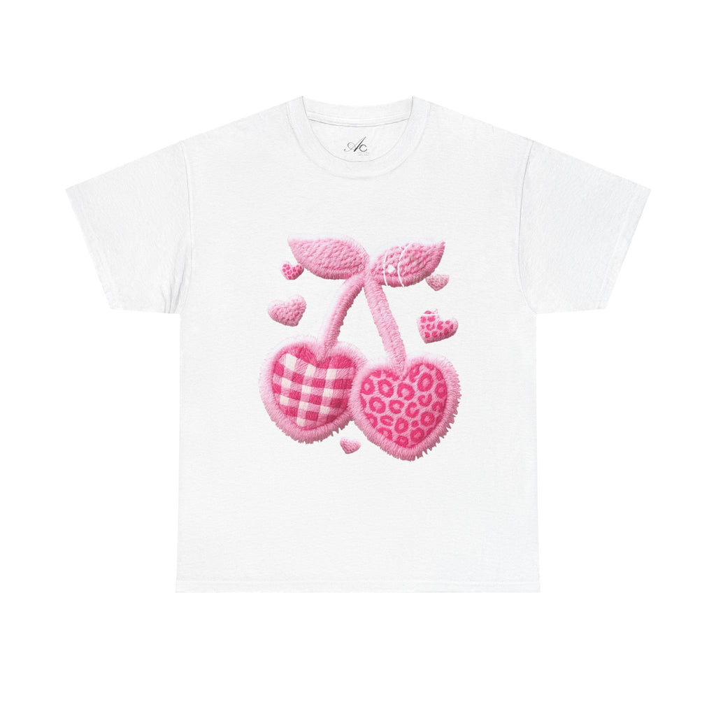 Pink Heart Cherries Tee  LOVE Graphic Valentine T-Shirt