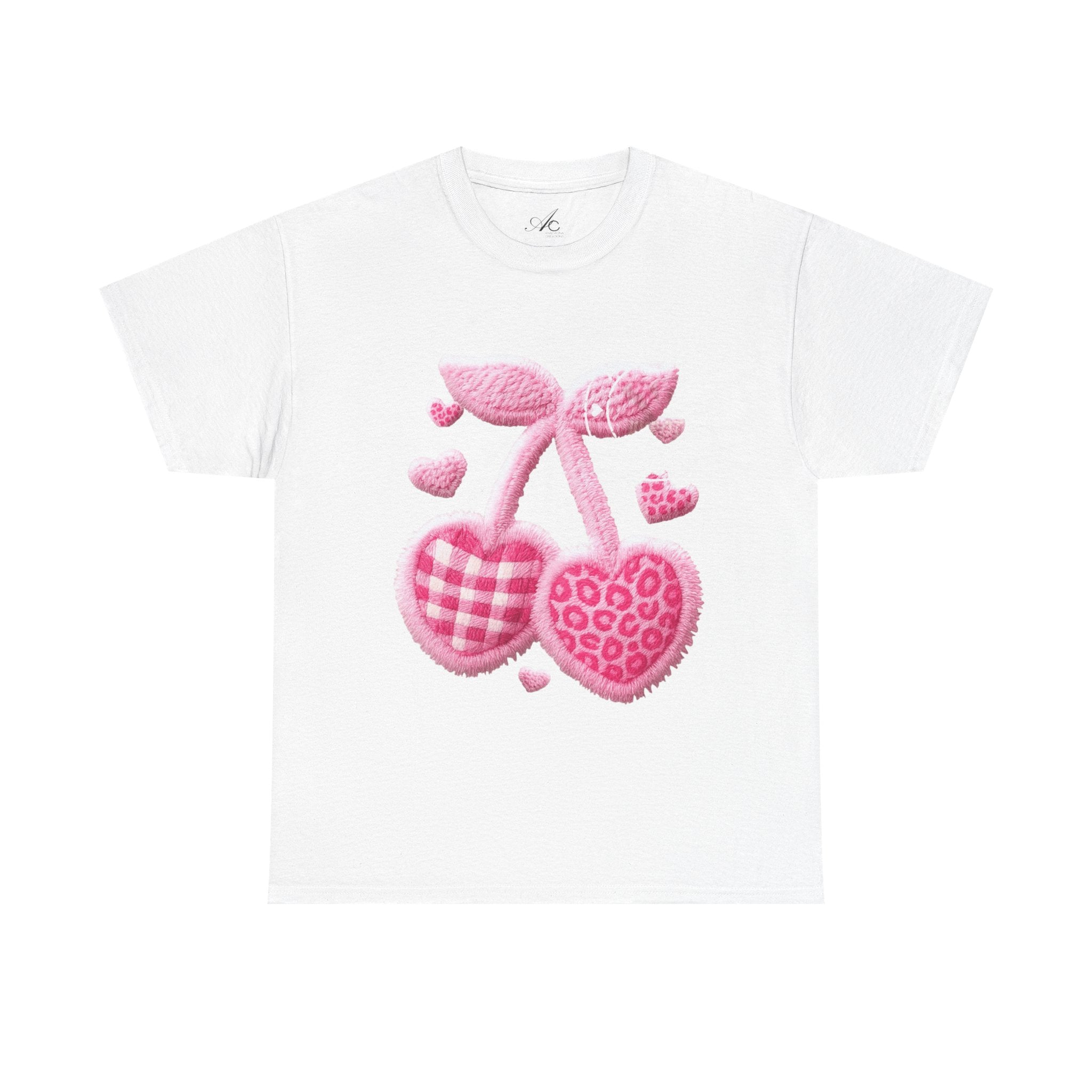 Pink Heart Cherries Tee  LOVE Graphic Valentine T-Shirt