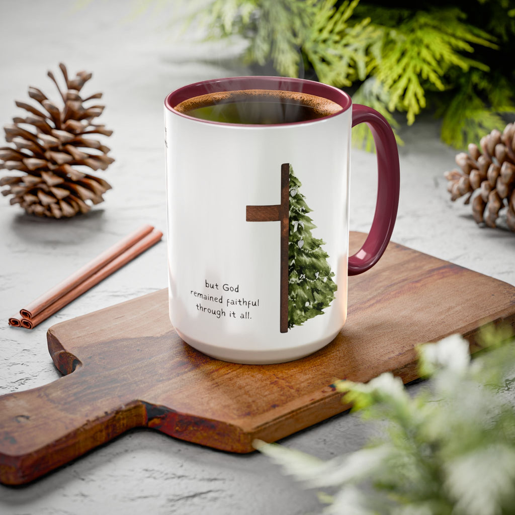 Christian Cross & Pine Tree Mug — Faith Reminder Coffee Cup (11oz/15oz)