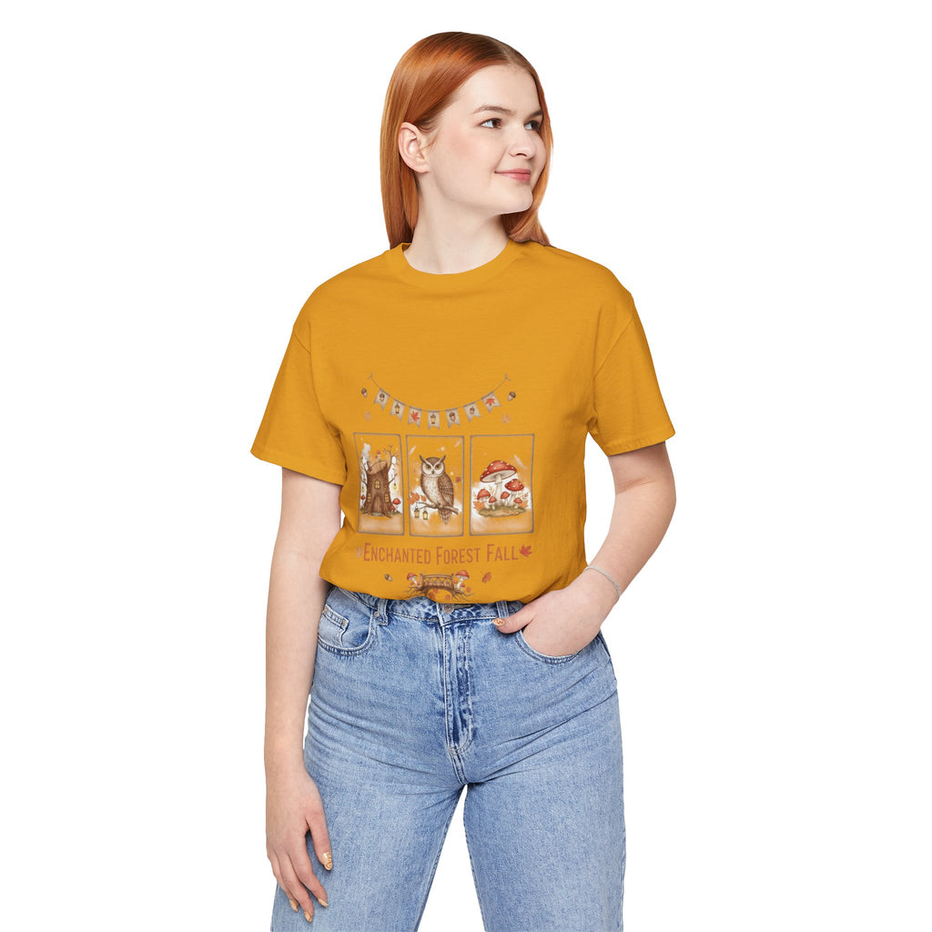 Enchanted Forest Fall Tee, Cute Owl Shirt, Autumn Graphic Tee, Nature Lover Gift, Cozy Fall Apparel, Wildlife T-Shirt, Unisex Fall Top