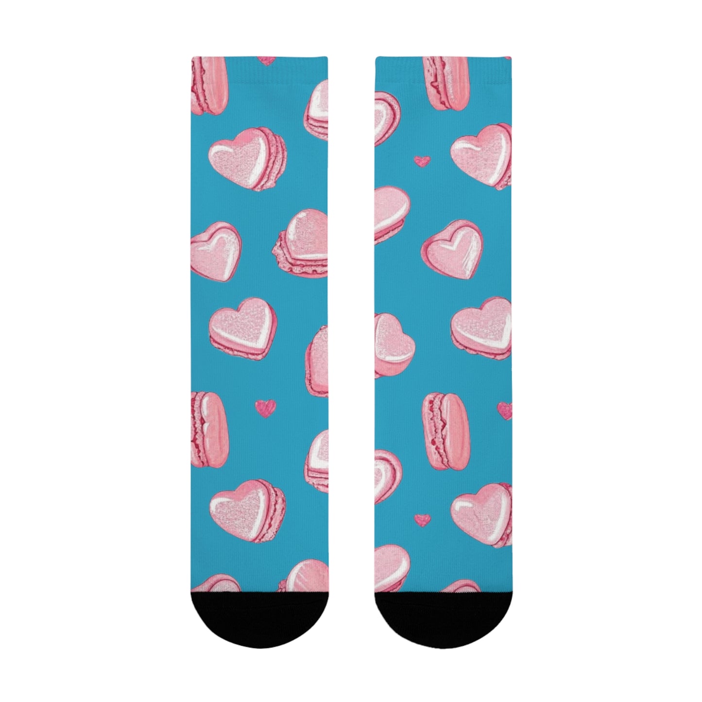 Heart Macaron Crew Socks – Cute Pink Sweets Pattern