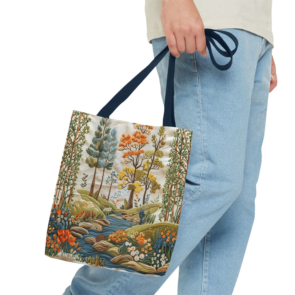 Scenic Meadow Tote Crochet-Decorated Tote Bags