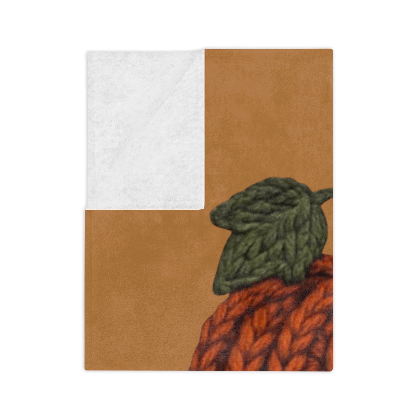 Holiday Christmas Blanket, Thankful Knit Pumpkin Velveteen Blanket