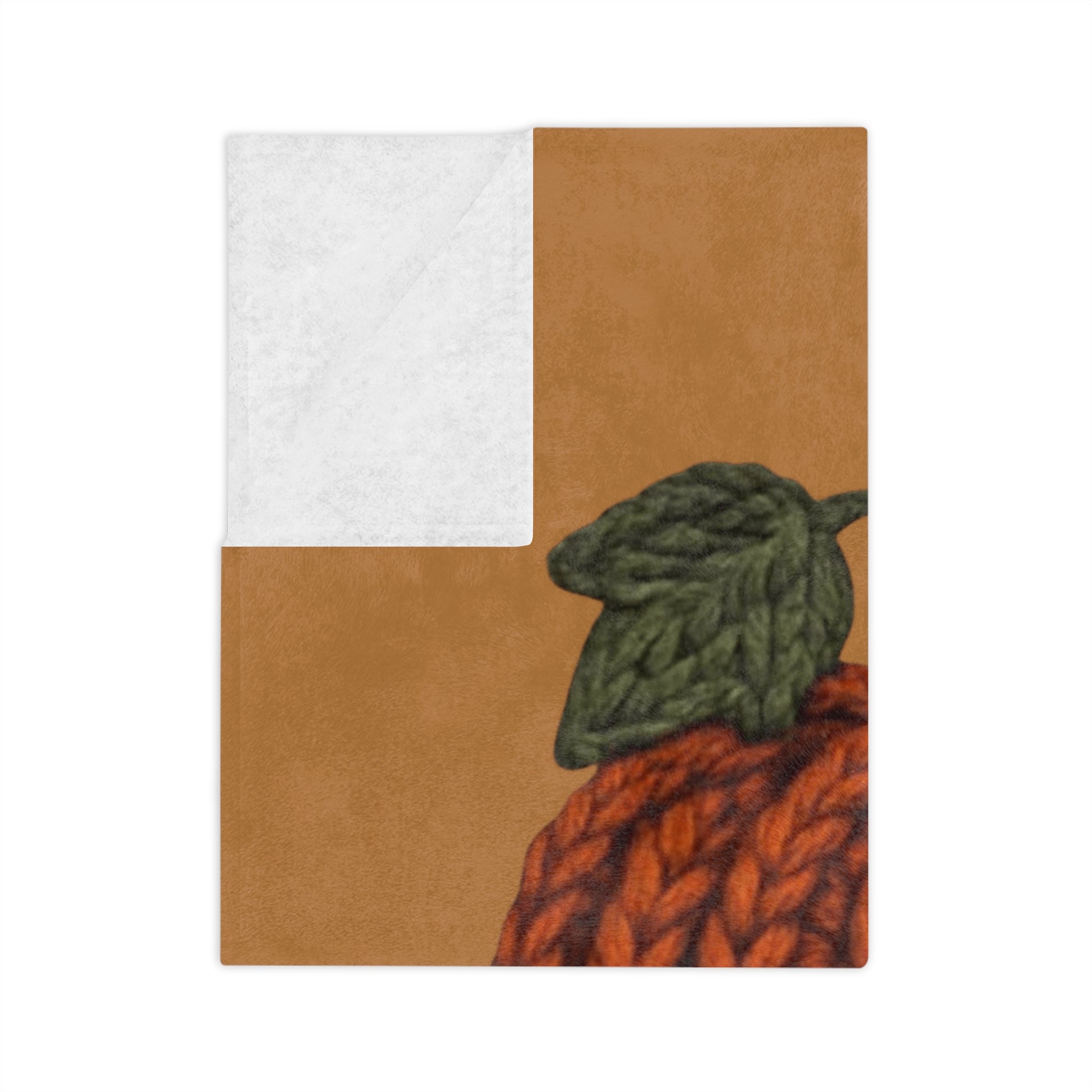 Holiday Christmas Blanket, Thankful Knit Pumpkin Velveteen Blanket