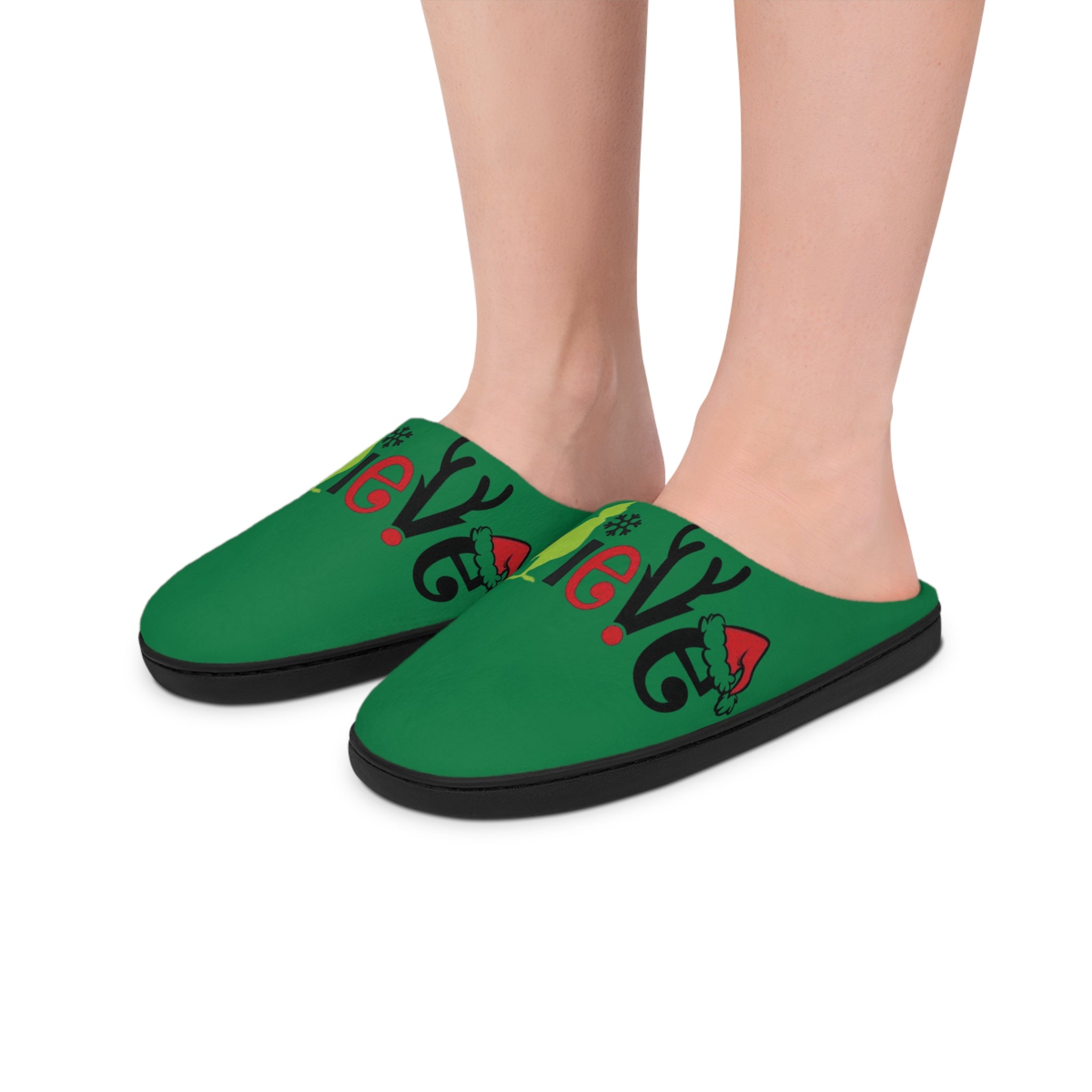 Christmas "Believe" Women's Indoor Slippers — Cozy Holiday Home Shoes