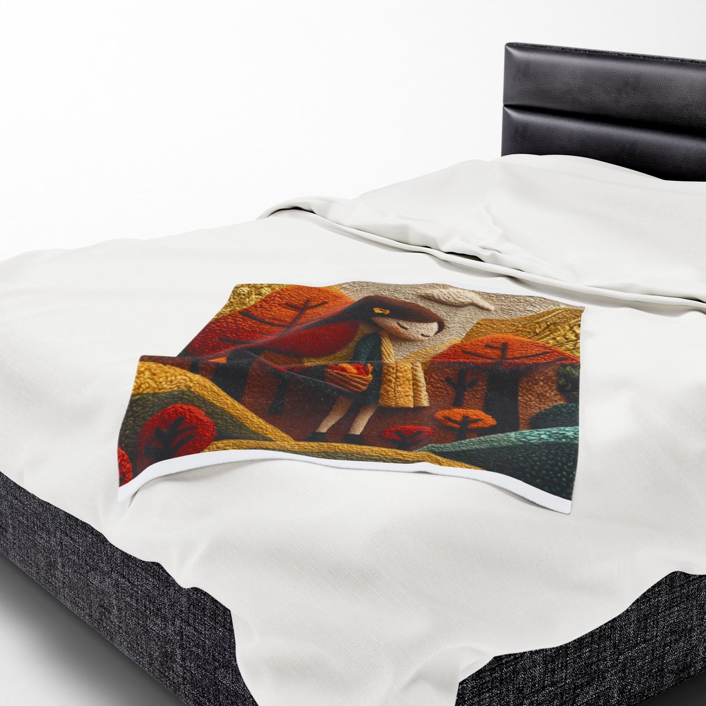 Autumn Forest Girl Plush Blanket — Cozy Velveteen Fall Throw