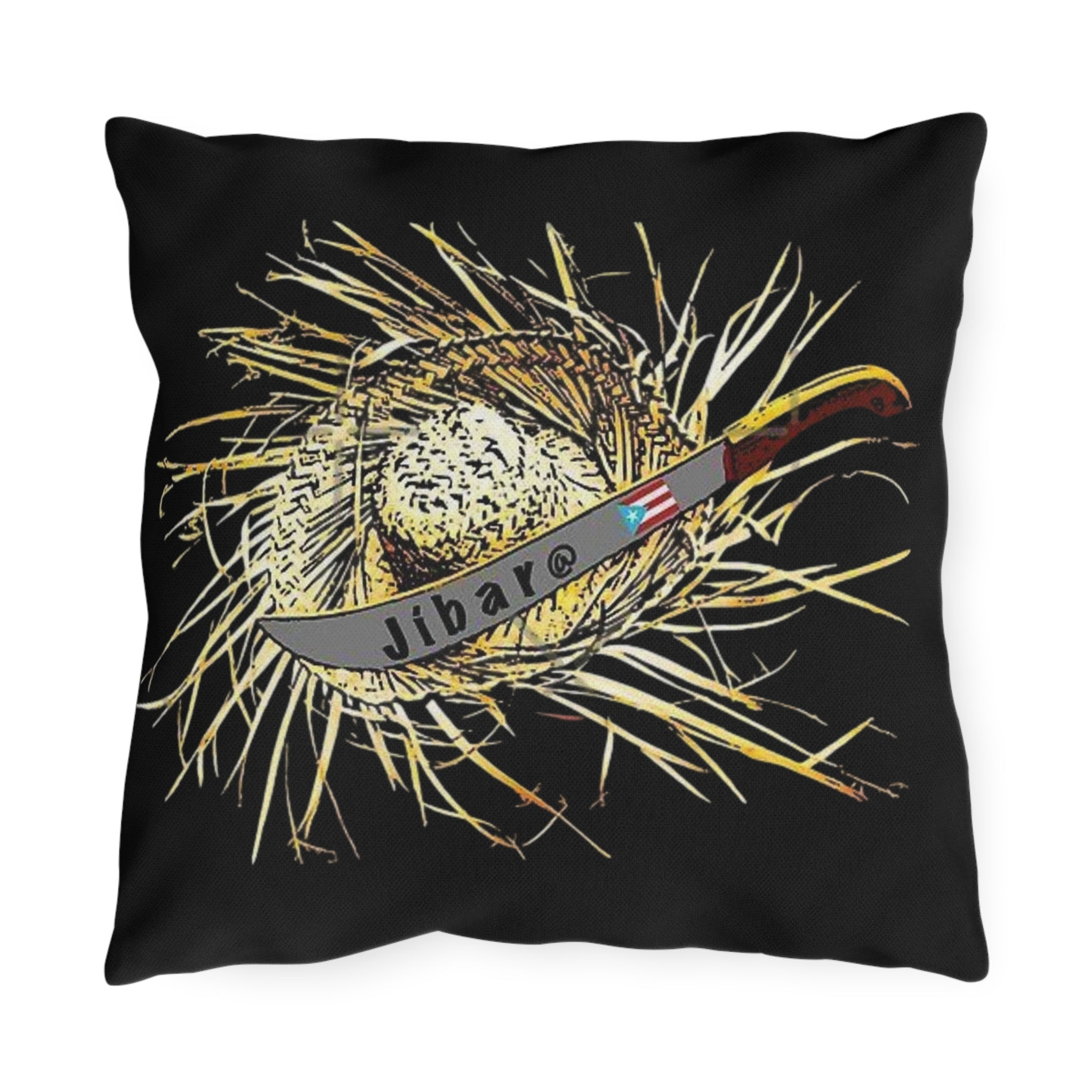 Puerto Rico Culture Pillow Outdoor Pillow – Rustic Straw Hat & Machete Design (Jibaro)