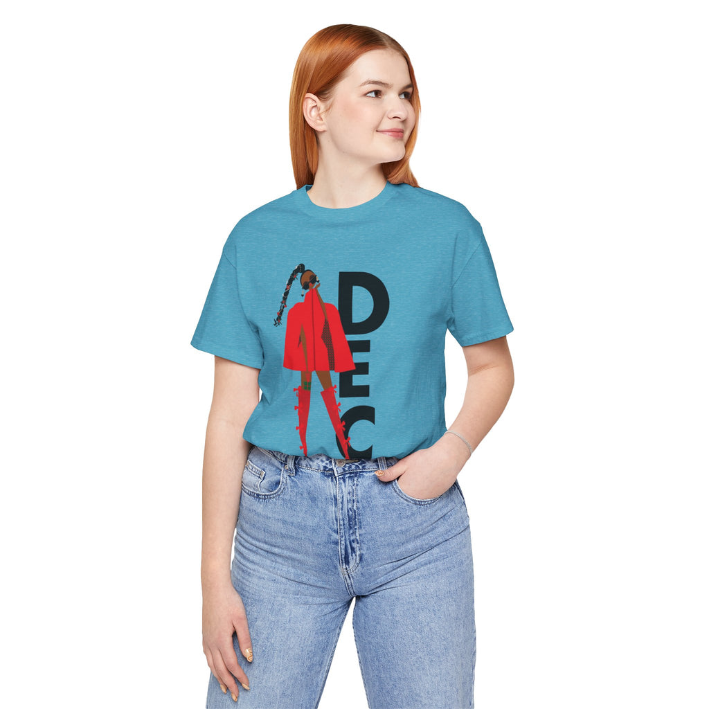 December Fashion Tee  Red Coat Model Graphic Shirt