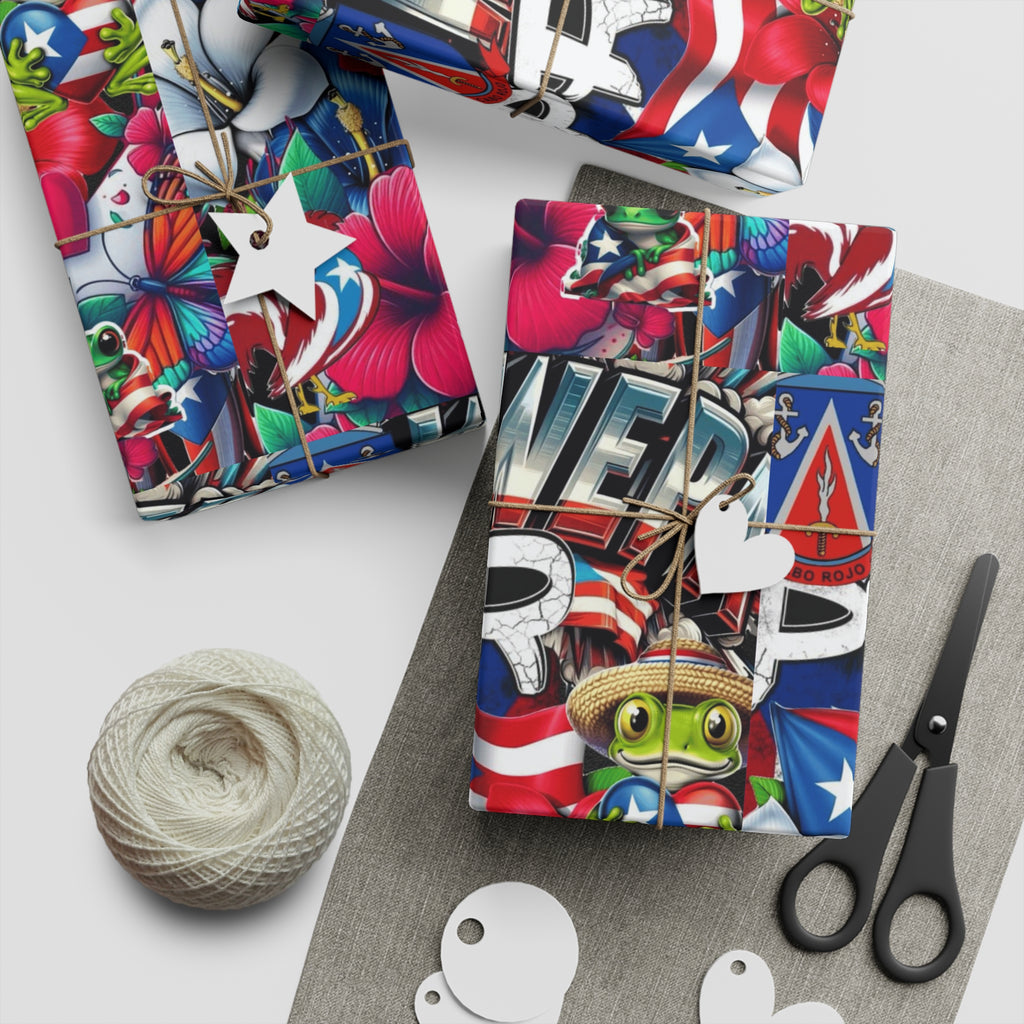 Puerto Rico Flag Graffiti Gift Wrap Sheet –flag, traditional symbols, tropical vibes, and island heritage Wrapping Paper