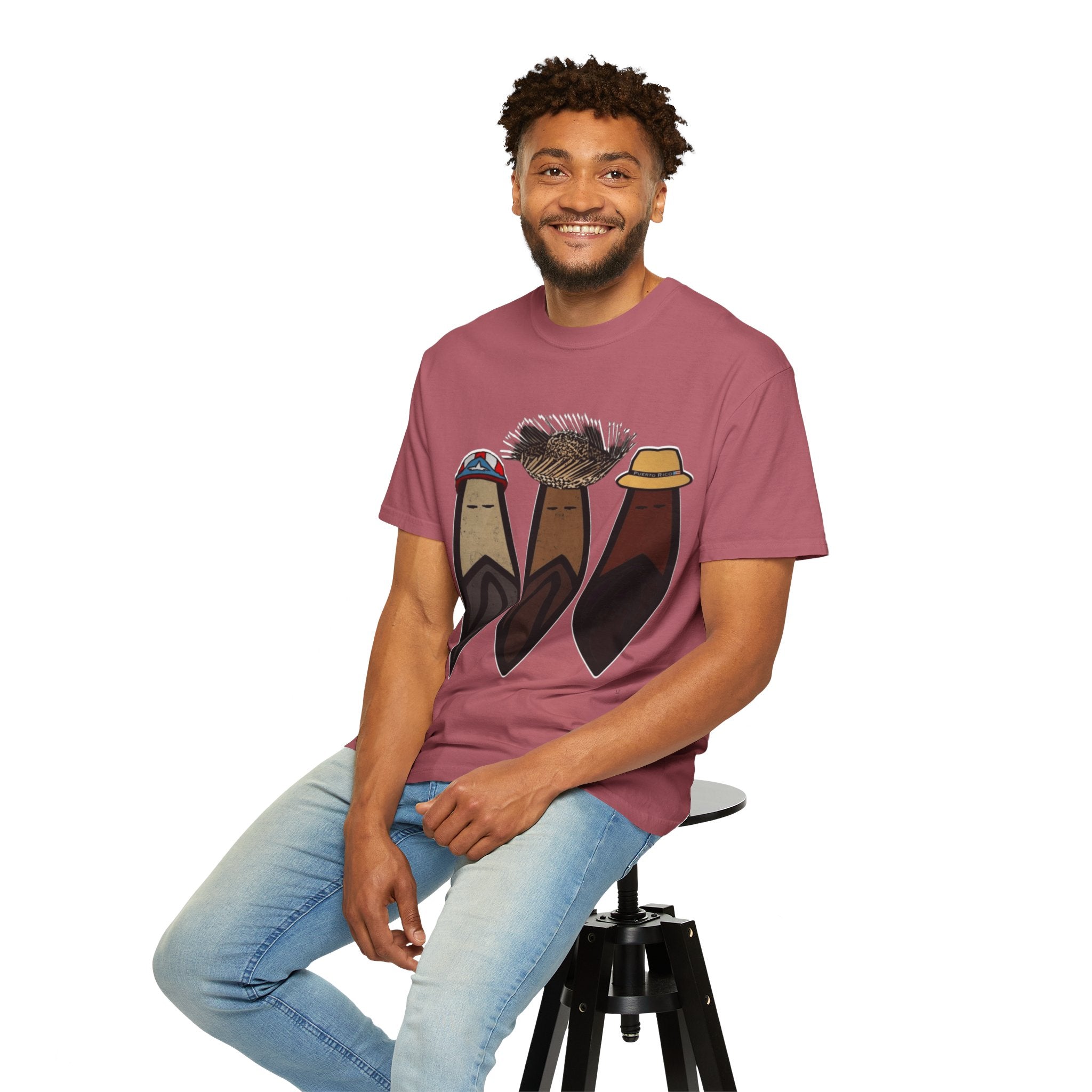 Puerto Rican Batey Cabin T-Shirt  Three Masks & Rustic House Graphic Tee Puerto Rico Navidades