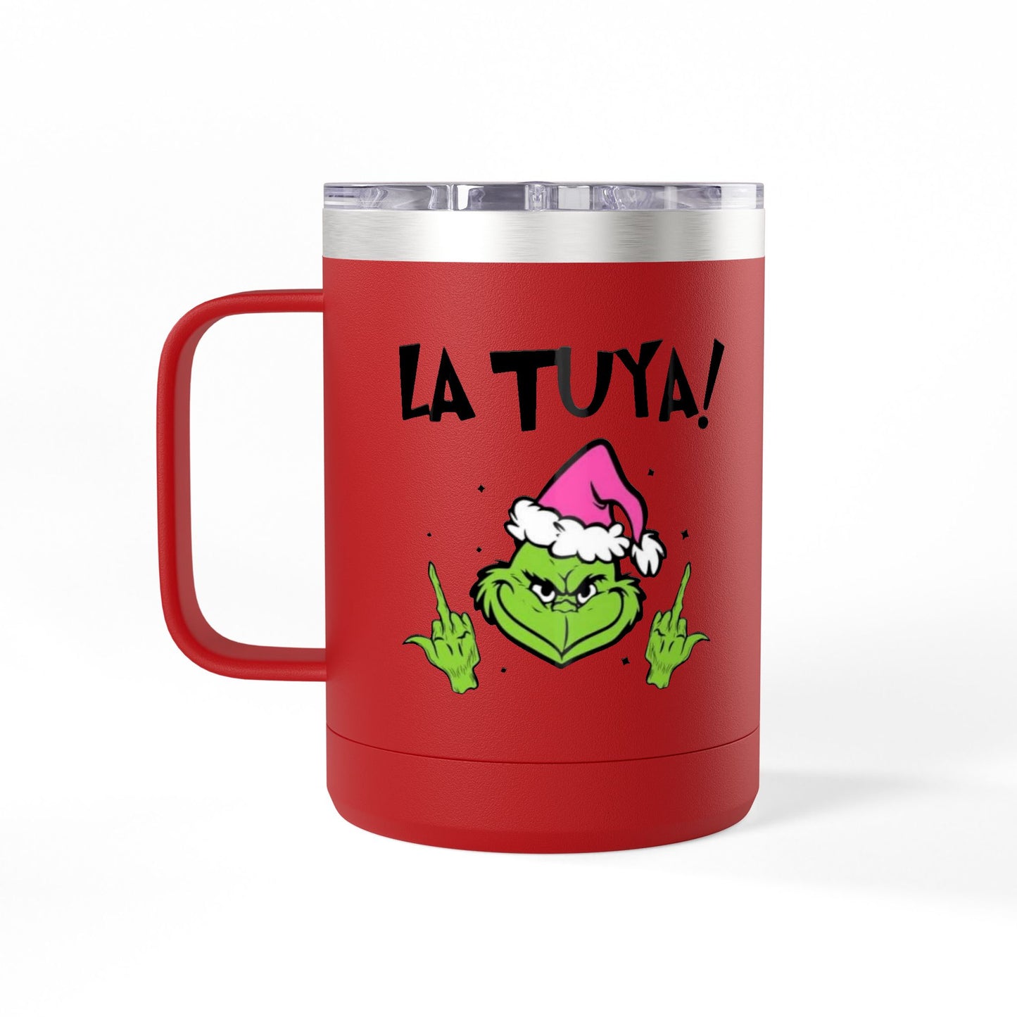 Holiday Grinch Coffee Mug Tumbler - 15oz Vaso / Taza de Acero Inoxidable – Diseño Navideño