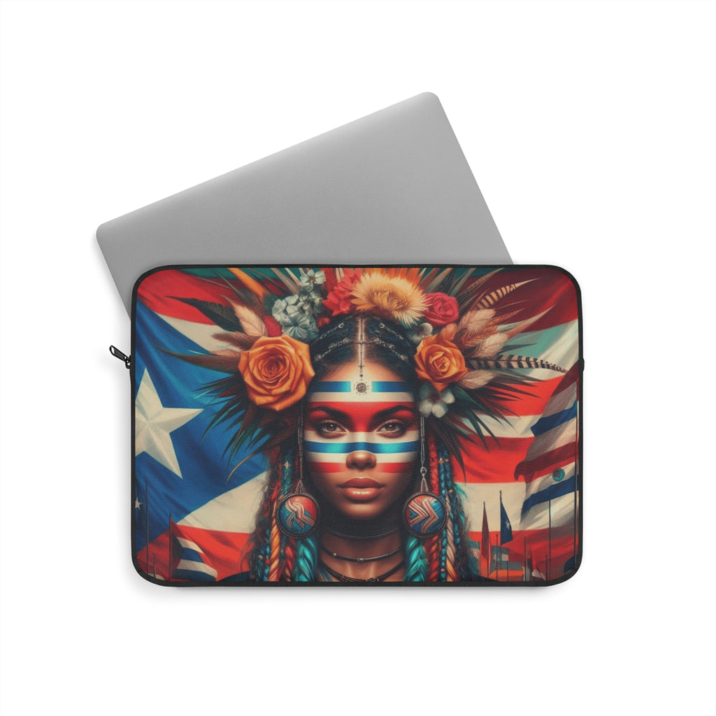 Puerto Rican Pride Laptop Sleeve — Floral Headdress & Flag Artwork