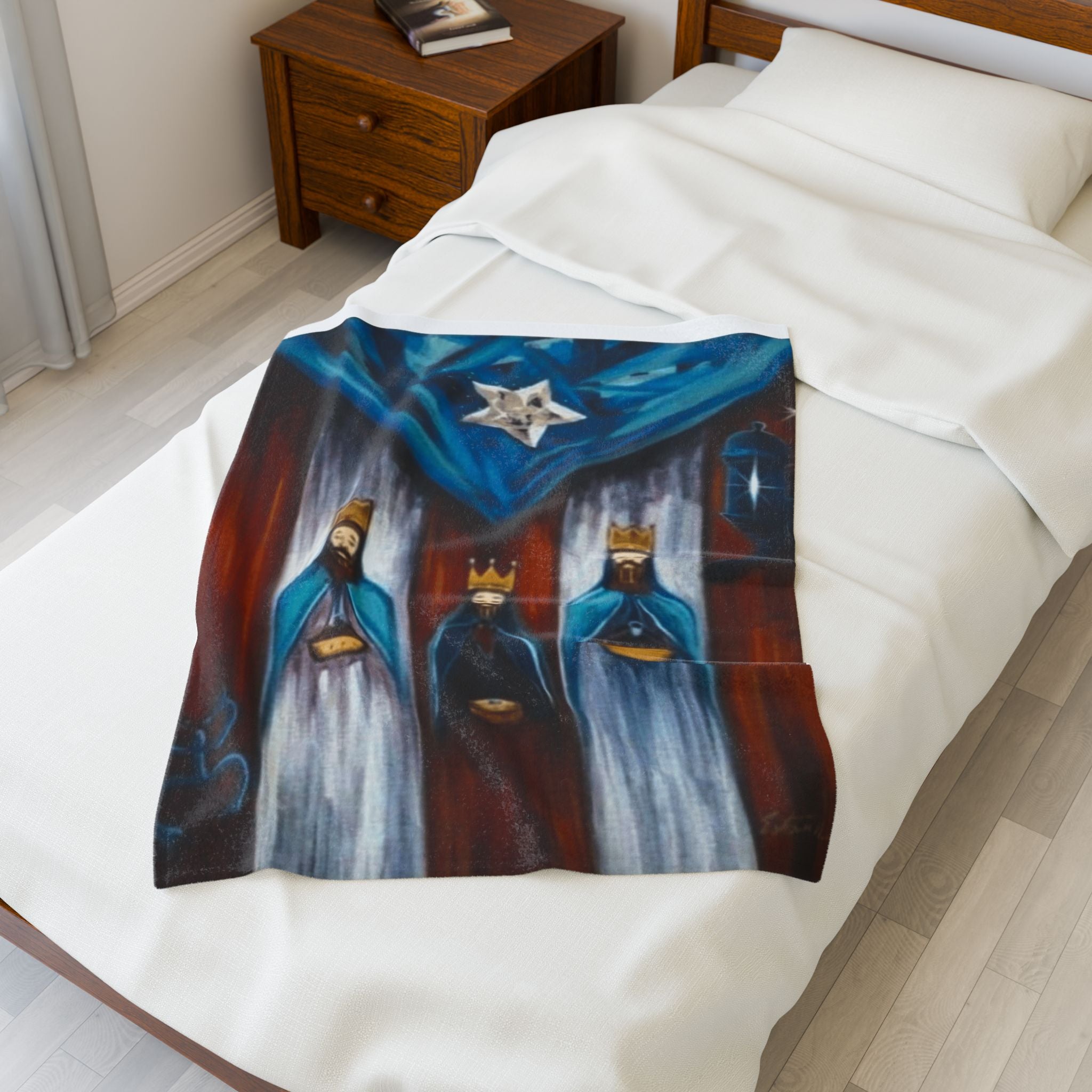 Three Kings Velveteen Plush Blanket — Nativity Magi Christmas Throw Navidad Boricua Christmas Blanket