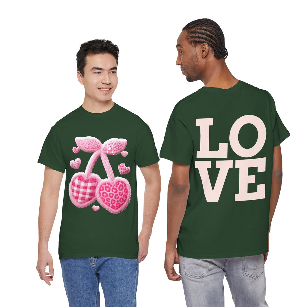 Pink Heart Cherries Tee  LOVE Graphic Valentine T-Shirt