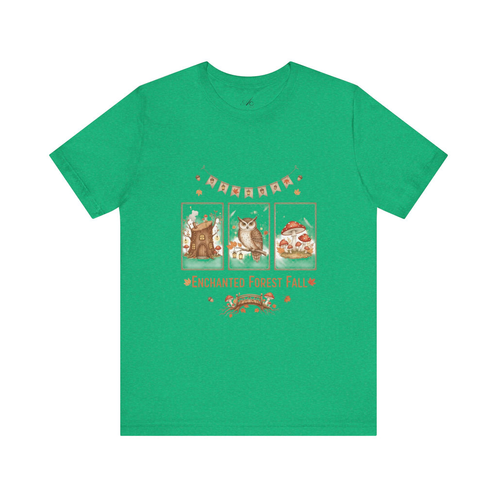 Enchanted Forest Fall Tee, Cute Owl Shirt, Autumn Graphic Tee, Nature Lover Gift, Cozy Fall Apparel, Wildlife T-Shirt, Unisex Fall Top